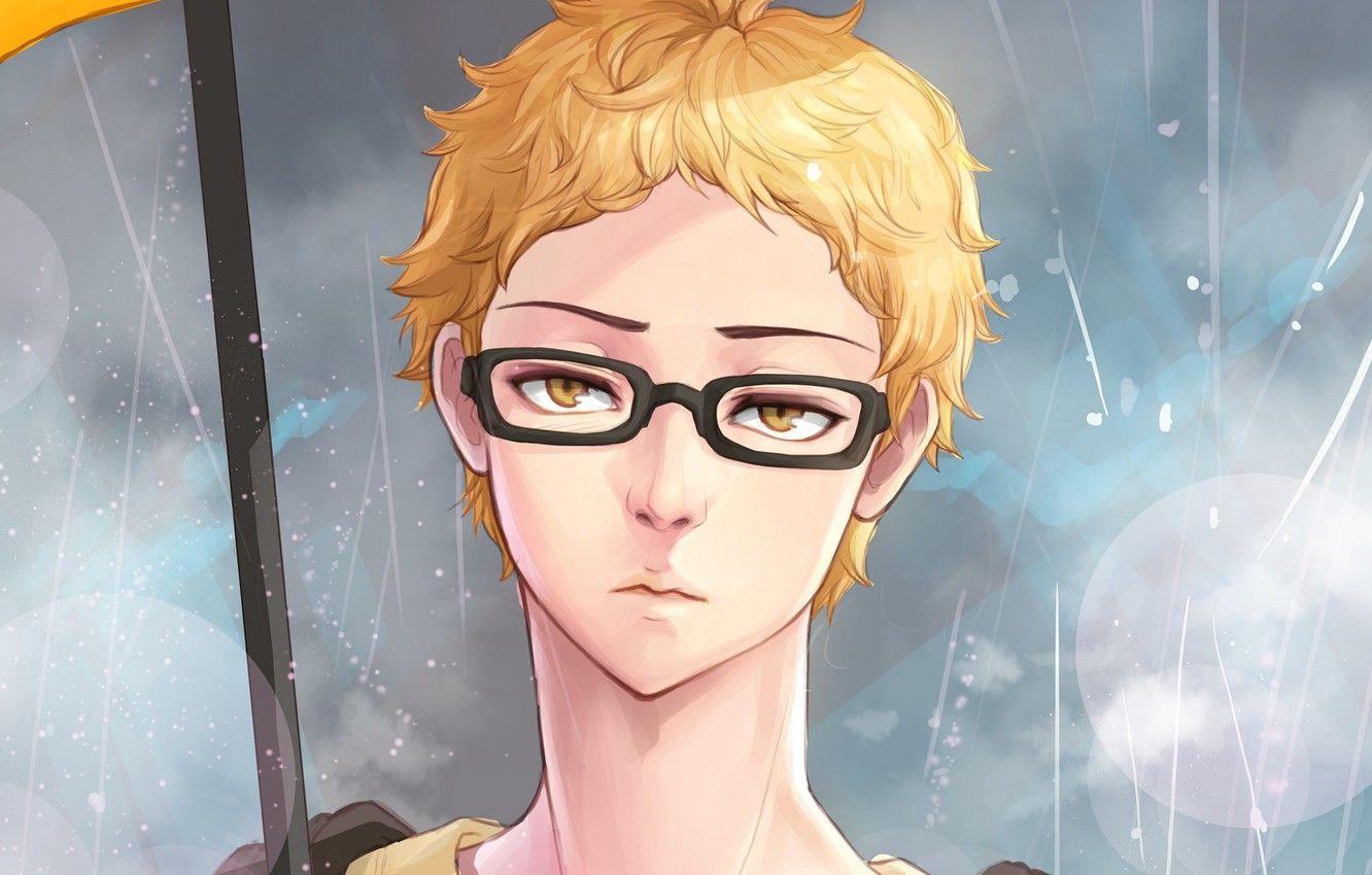 1332x850 Wallpaper umbrella, glasses, guy, Volleyball, Haikyuu, Tsukishima Kei image for desktop, section сёнэн
