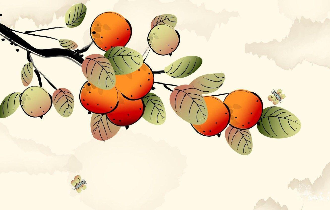 1332x850 Wallpaper branch, art, watercolor, fruit image for desktop, section живопись