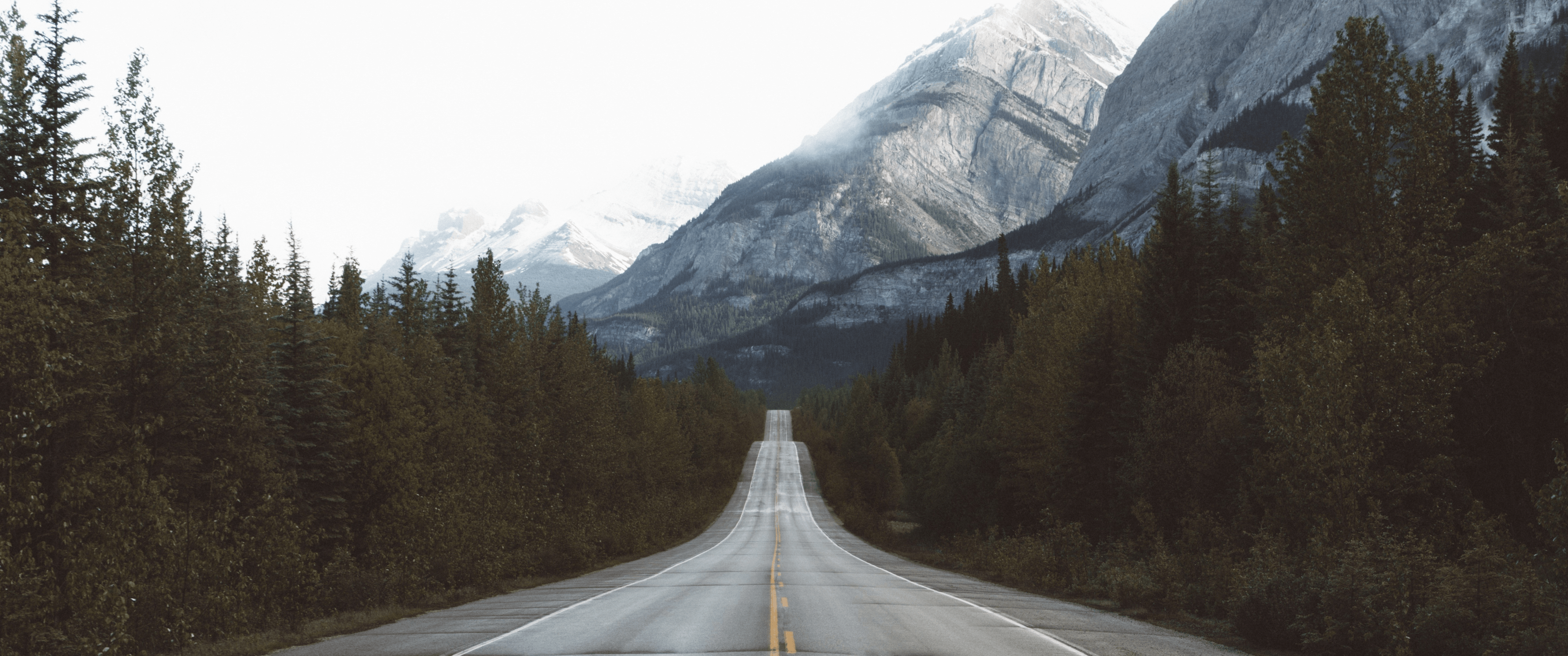 3440x1440 #clouds, #mountains, #forest, #snow, #road, wallpaper. Mocah.org HD Desktop Wallpaper