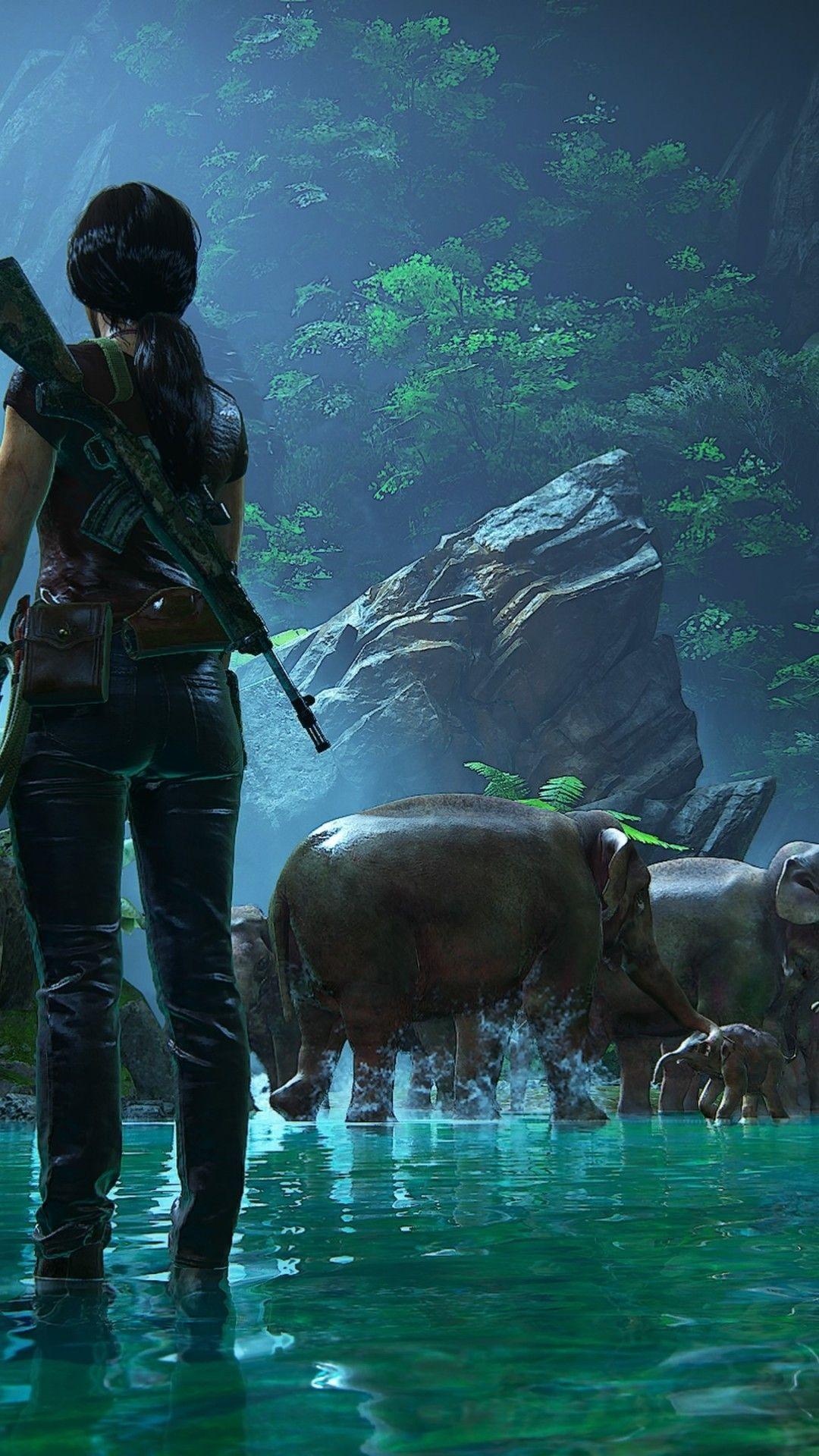 1080x1920 Download 1080x1920 Uncharted: The Lost Legacy, Elephants, Water Wallpaper for iPhone iPhone 7 Plus, iPhone 6+, Sony Xperia Z, HTC One