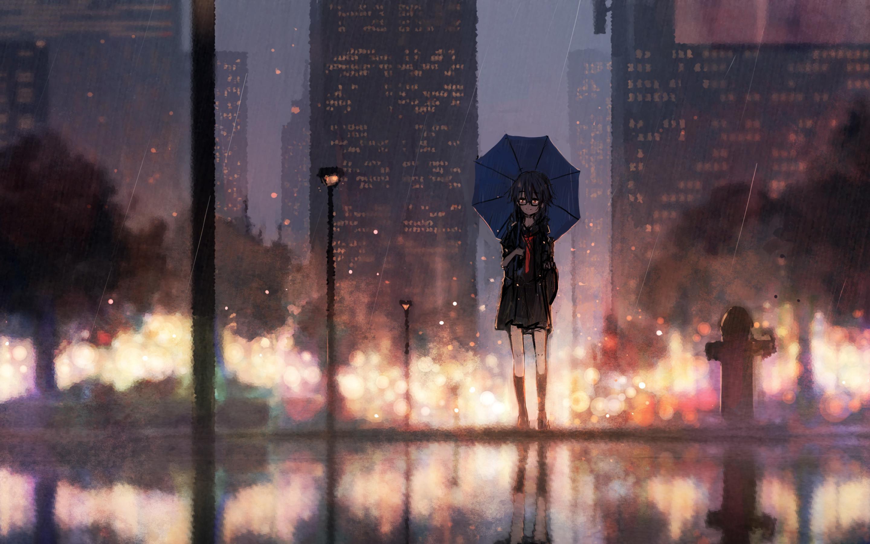 HD wallpaper anime Anime Girls bridge heavy Rain night Trees  umbrella  Wallpaper Flare