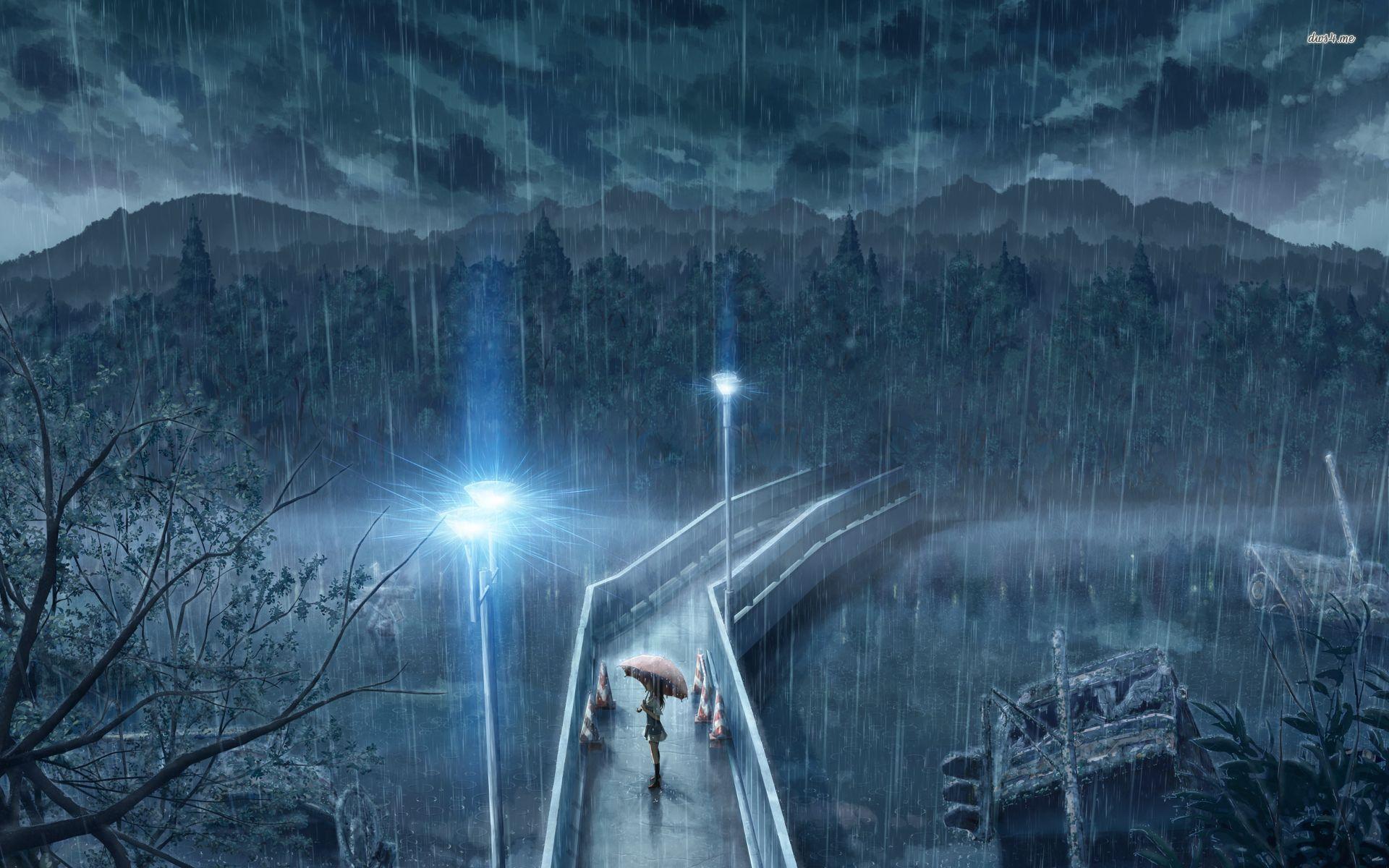 1920x1200 Girl Standing Rain Anime (imagem JPEG, 1920 × 1200 Pixels) (54%). Rain Wallpaper, Anime Scenery, Standing In The Rain