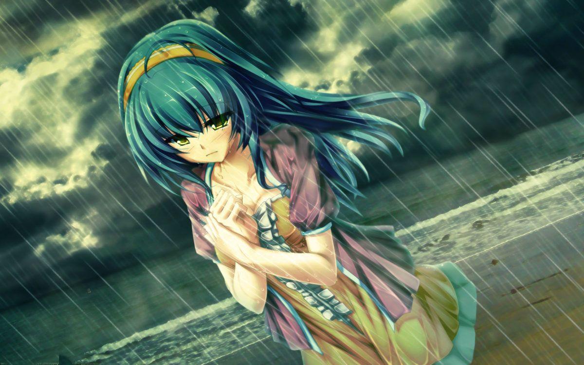 1200x750 Sad Anime Girl Crying in Rain Alone