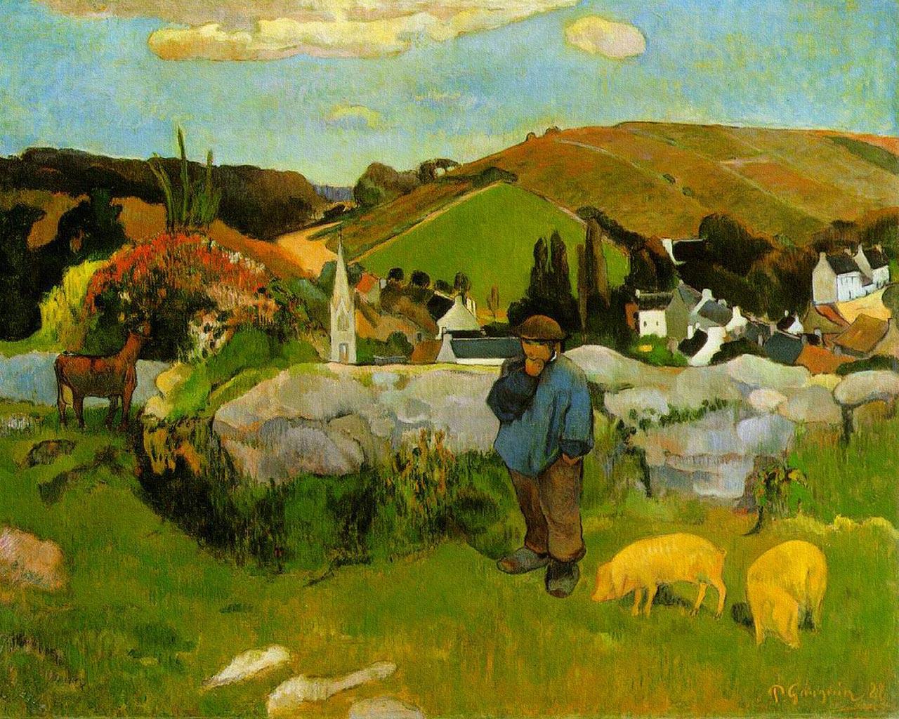 1280x1024 The Swineherd, Brittany, Paul Gauguin < Fine Art < Gallery < Desktop Wallpaper