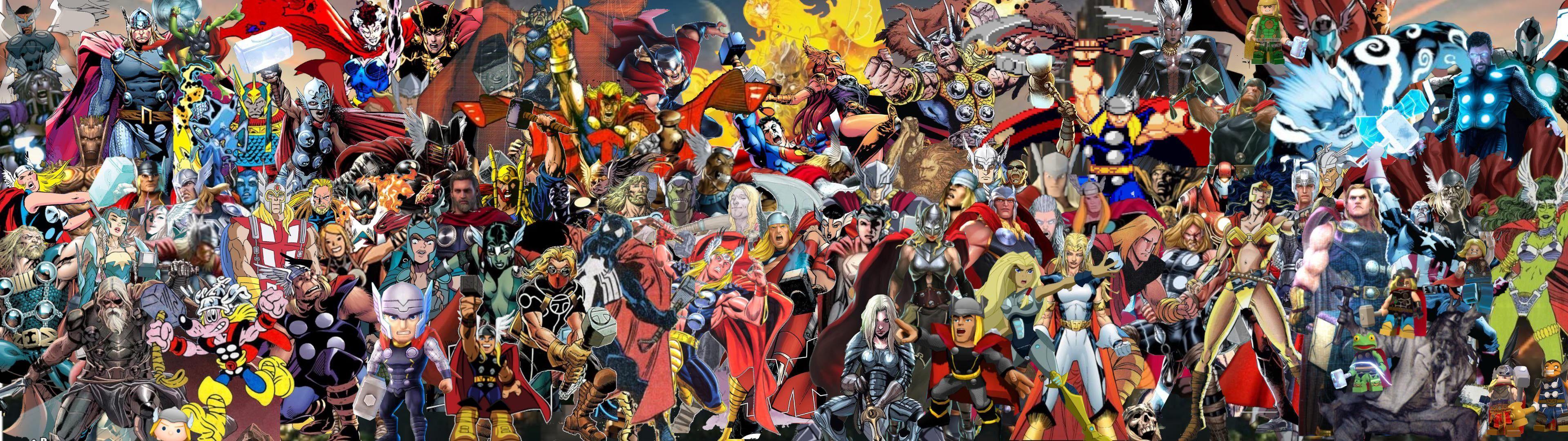 3840x1080 So I made a dual screen wallpaper with every alternate universe Thor I could find for the ultimate Thor Corps