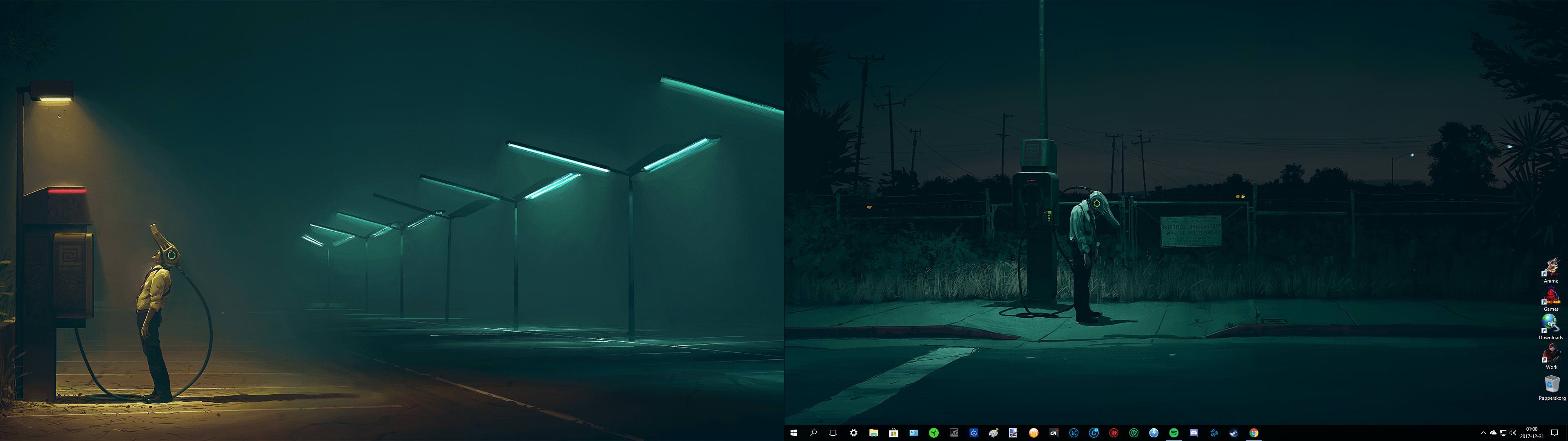 3840x1080 3840x1080) Simon Stålenhag dual monitor wallpaper I know it's not the right resolution (I'm honestly too tired to make it exact) but apply the wallpaper and set it to Fill or Stretch