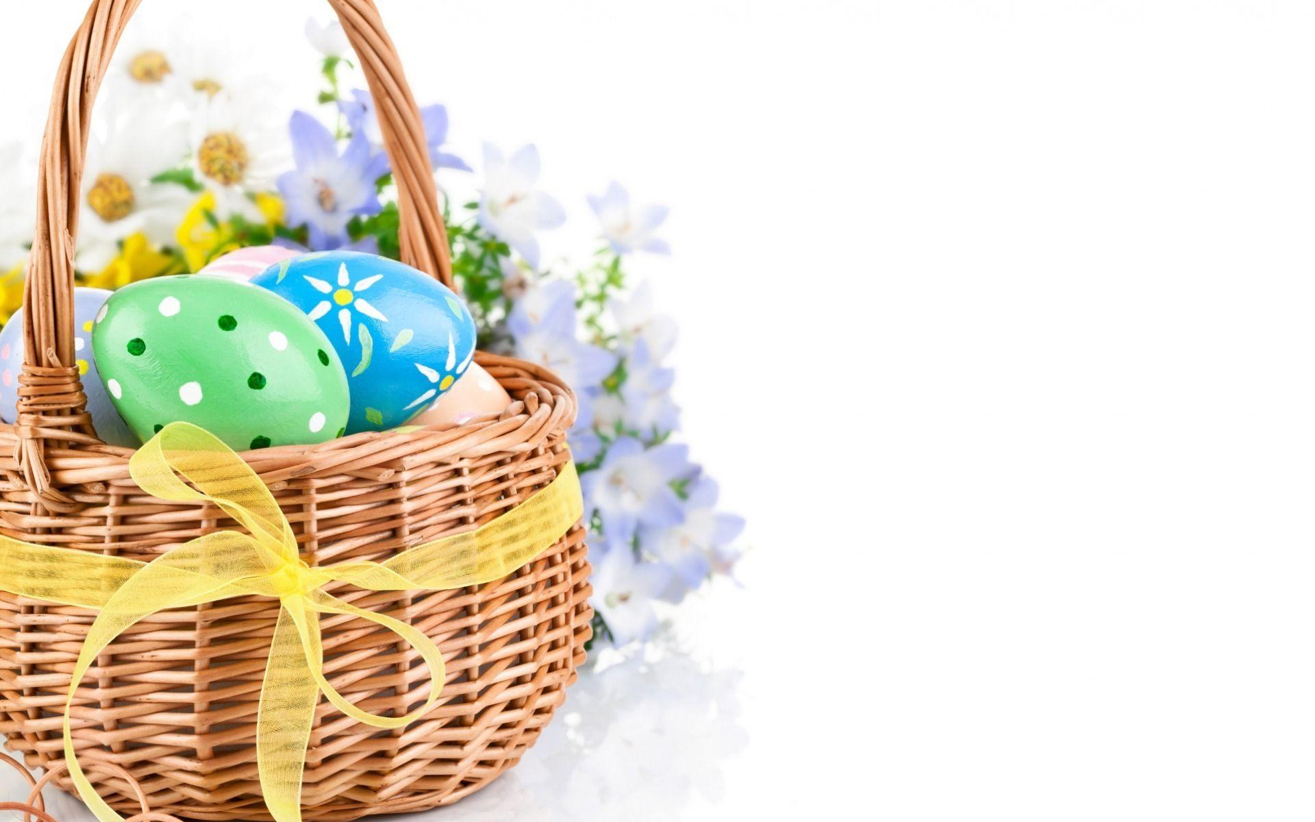 1920x1200 Holidays Easter Wicker basket Eggs Ribbon wallpaperx1200
