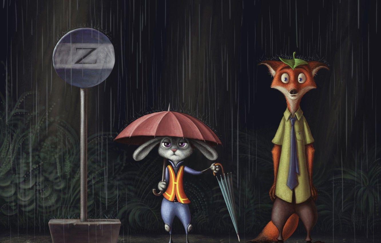 1332x850 Photo Wallpaper Rain, Sign, Umbrella, Stop, Nick Wild, Neighbour Totoro Wallpaper Pc HD