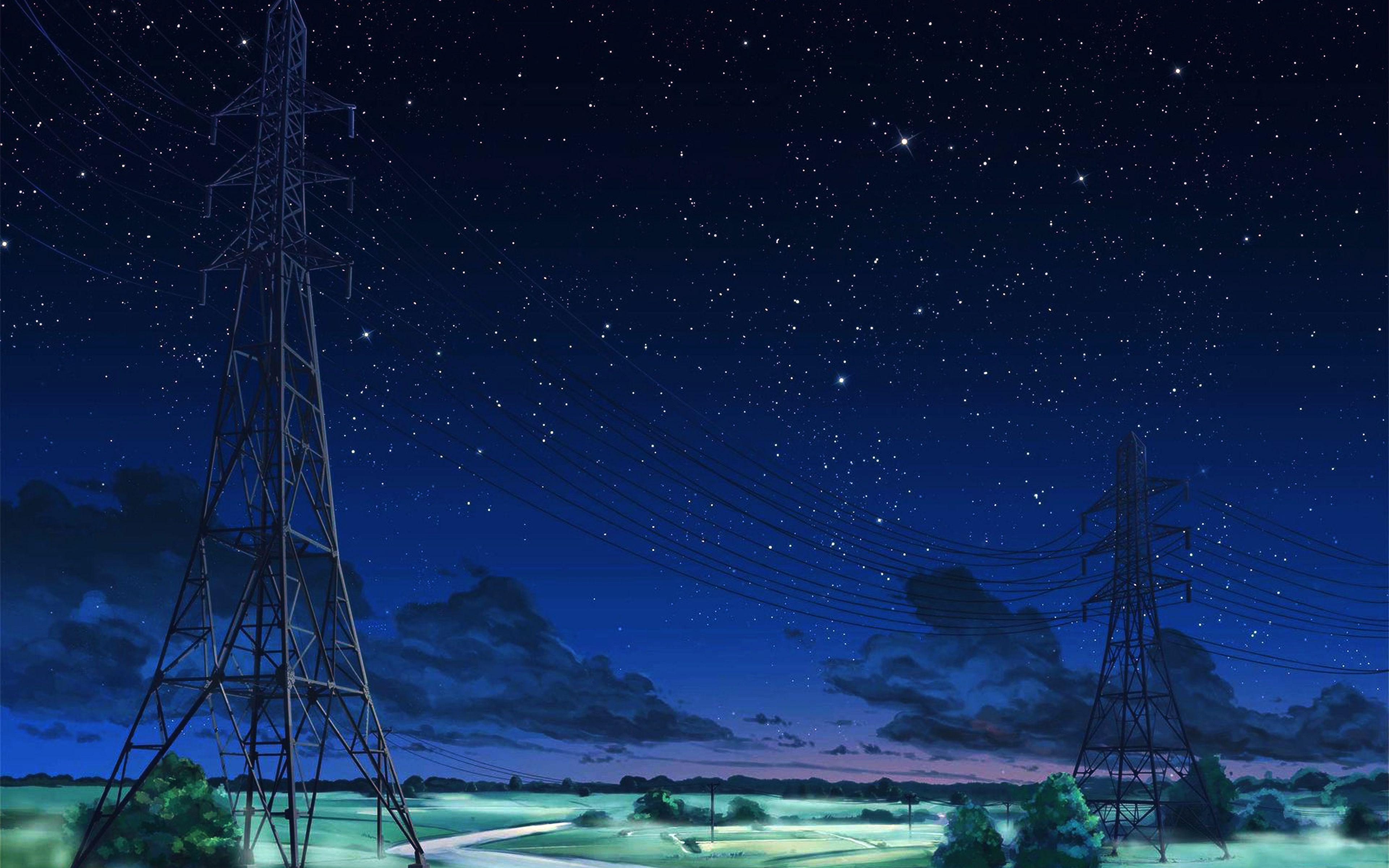 3840x2400 Arseniy Chebynkin Bầu trời đêm Ngôi sao màu xanh Hình minh họa nghệ thuật Anime bóng tối Hình nền