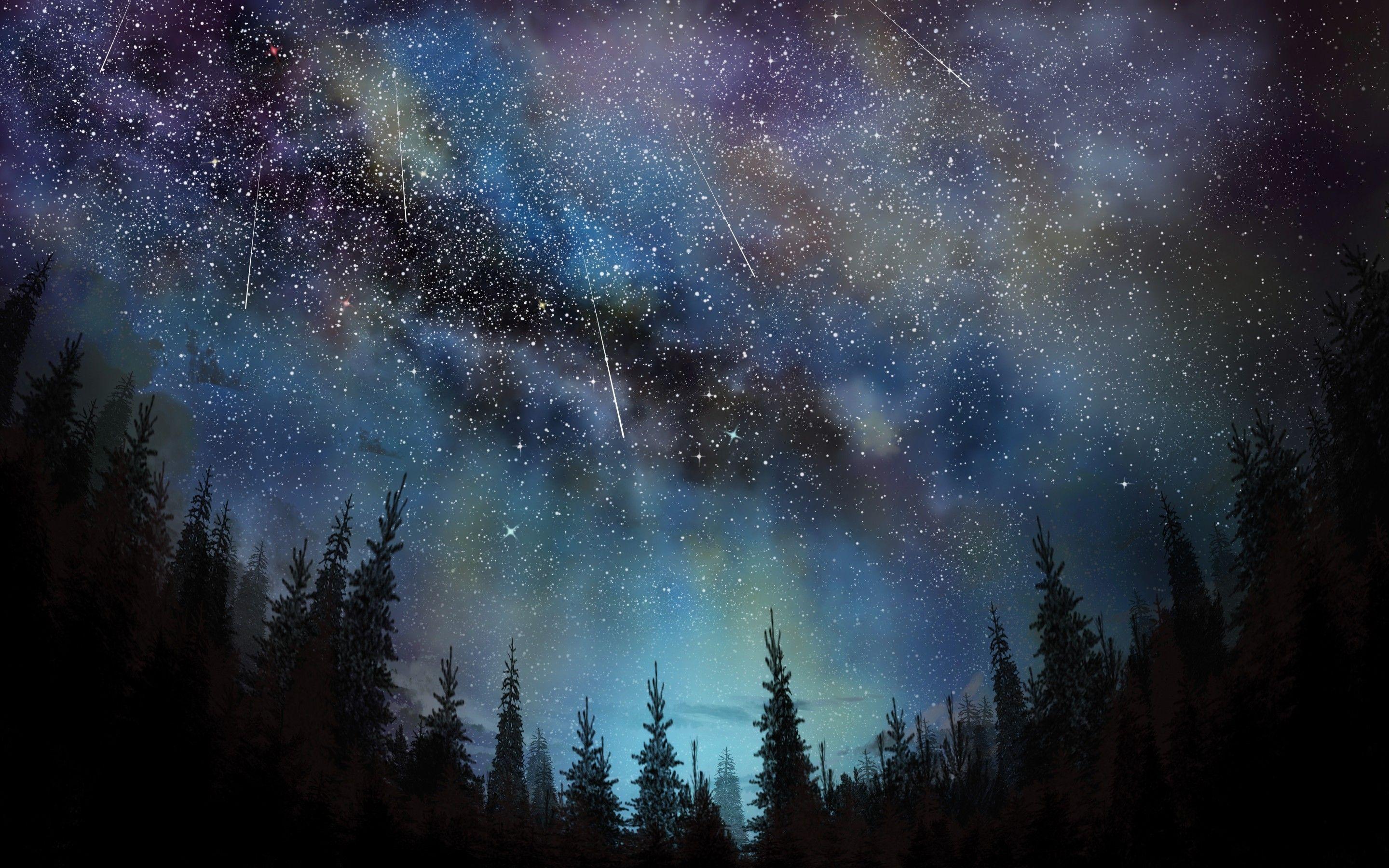 2880x1800 Download 2880x1800 Stars, Trees, Sky, Night Wallpaper for MacBook Pro 15 inch