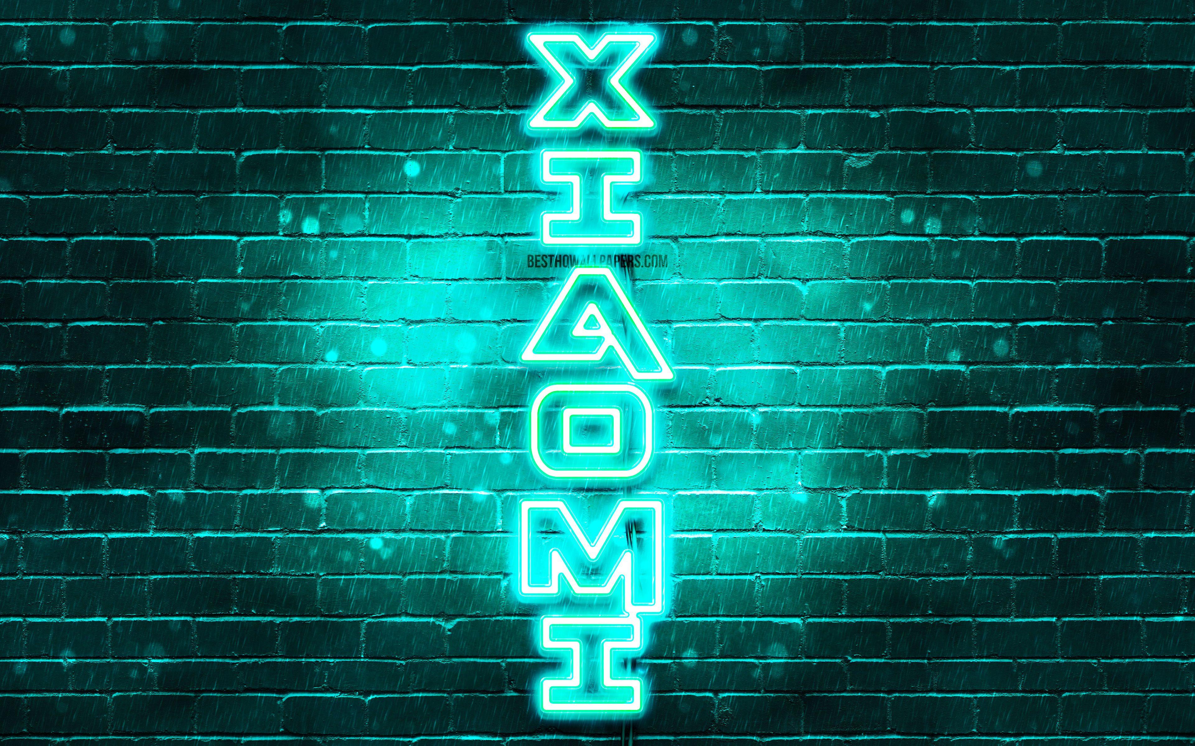 3840x2400 Download wallpaper 4K, Xiaomi turquoise logo, vertical text, turquoise brickwall, Xiaomi neon logo, creative, Xiaomi logo, artwork, Xiaomi for desktop with resolution 3840x2400. High Quality HD picture wallpaper