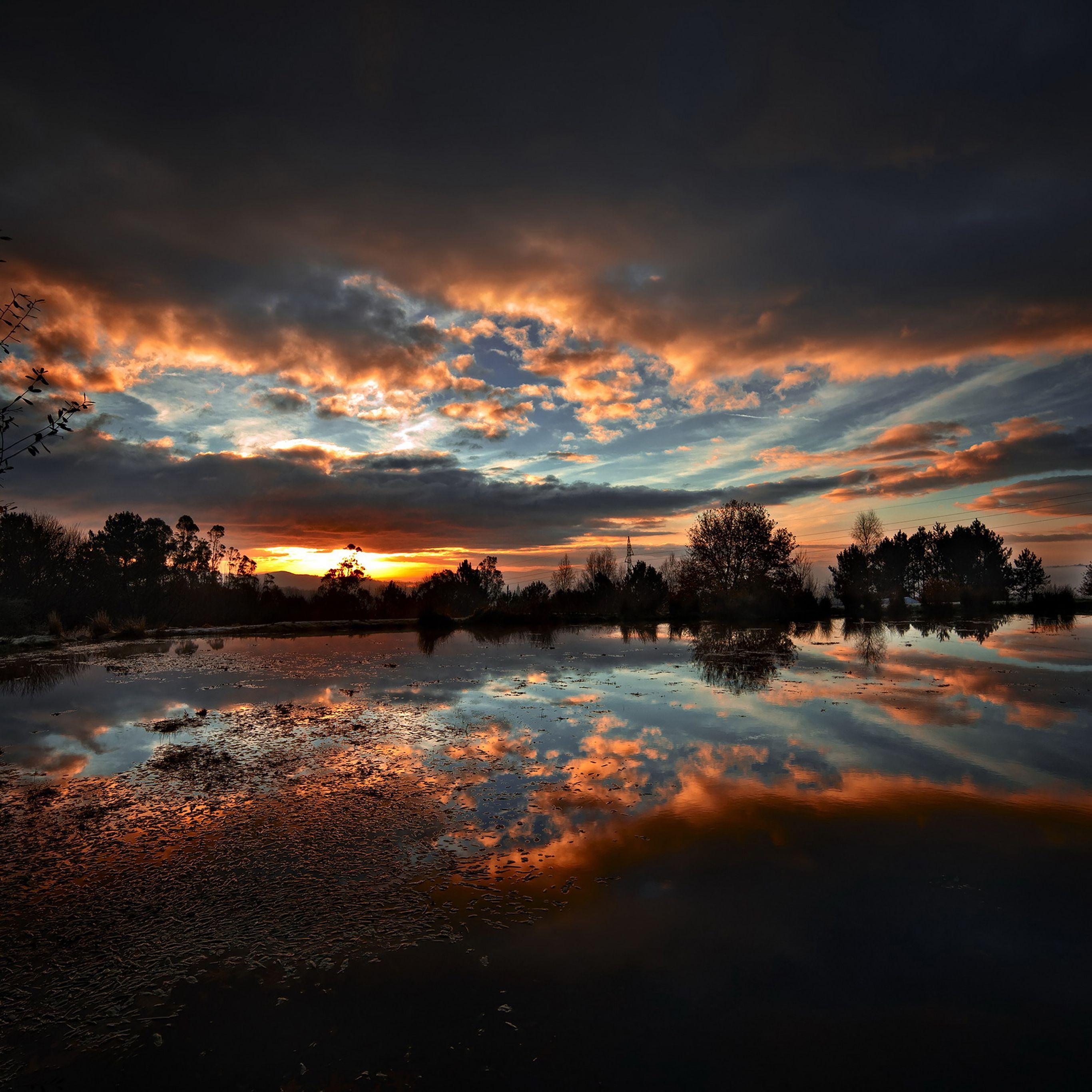 2732x2732 Sunset Lake Night Dark Nature