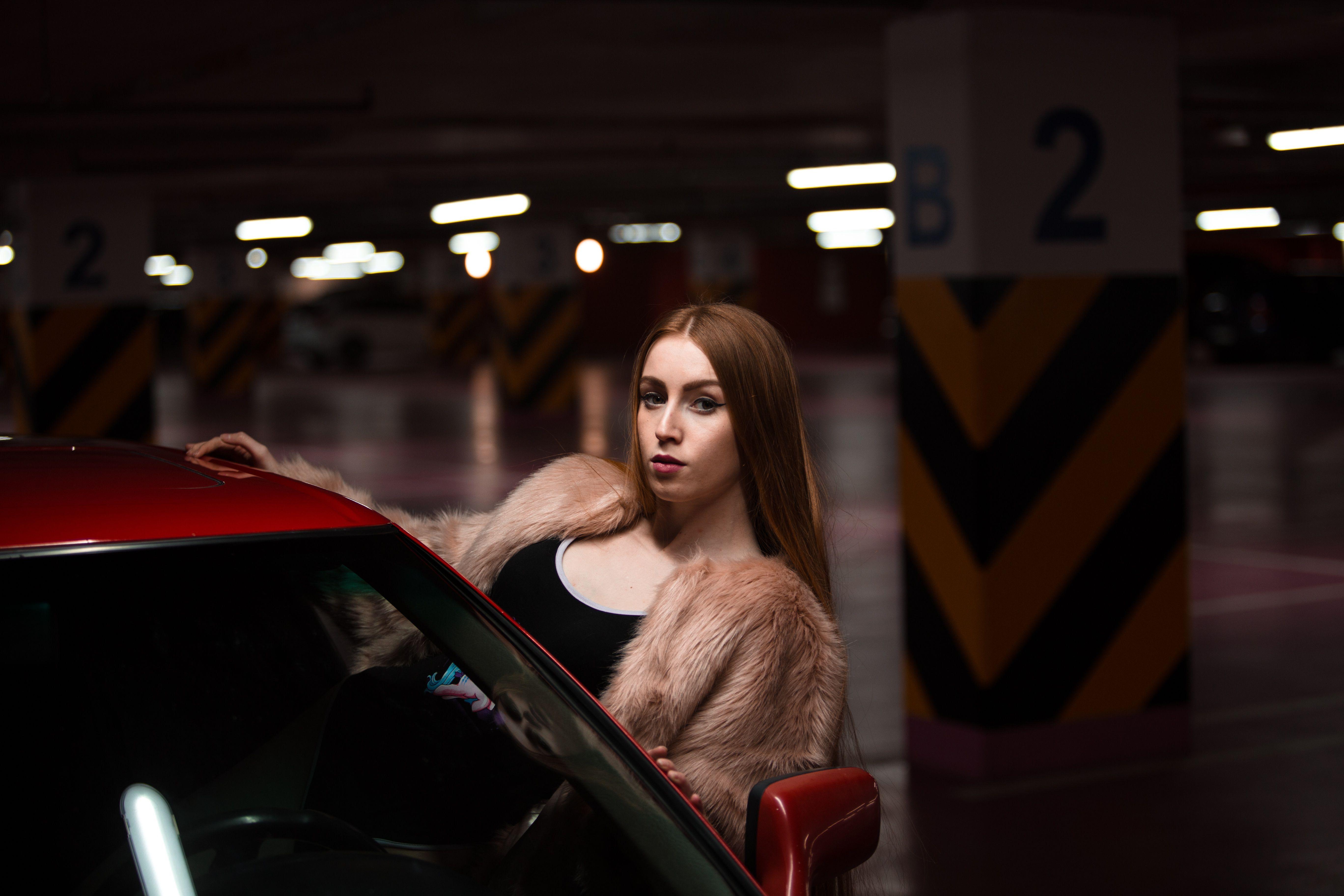 5472x3648 Redhead Girl Car Parking Lot 1366x768 Resolution HD 4k Wallpaper, Image, Background, Photo and Picture