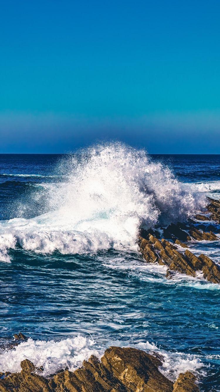 750x1334 Download Water splashes, sea waves, coast, rocks wallpaper, 750x iphone iPhone 8