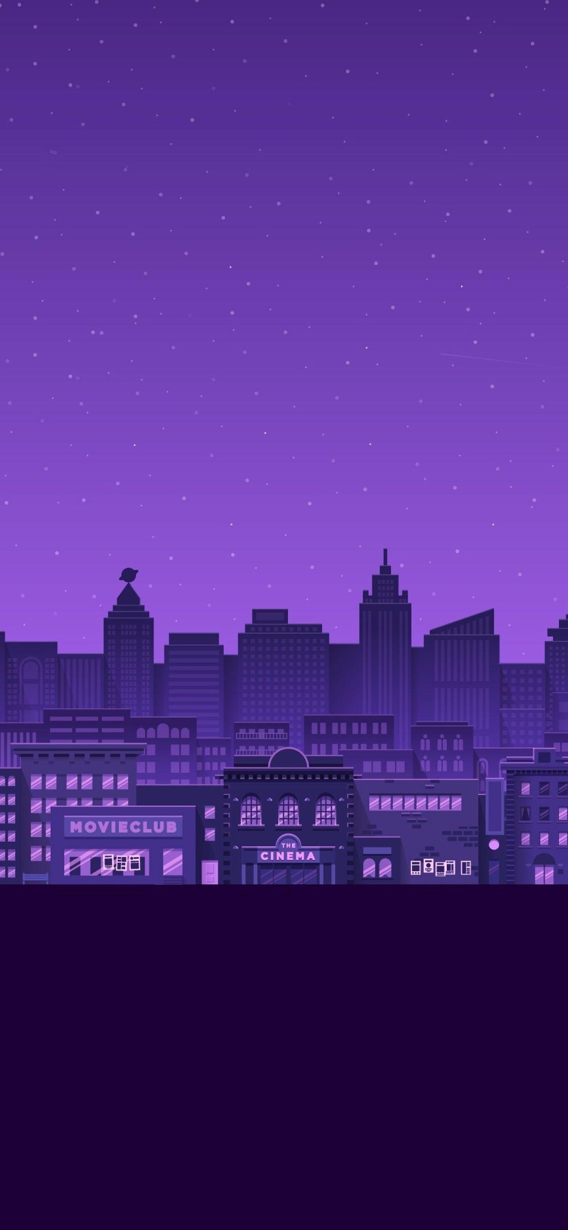 1125x2436 Purple Moon Stars Buildings City Minimal 4k iPhone XS, iPhone iPhone X HD 4k Wallpaper, Image, Background, Photo and Picture