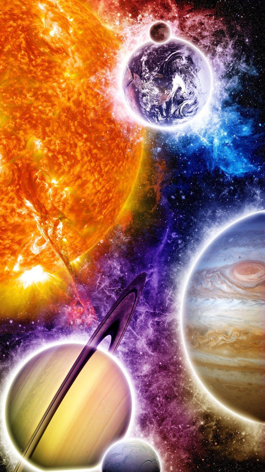 1080x1920 Universe, colors, planets, sun, moon, earth iPhone X 3GS wallpaper download