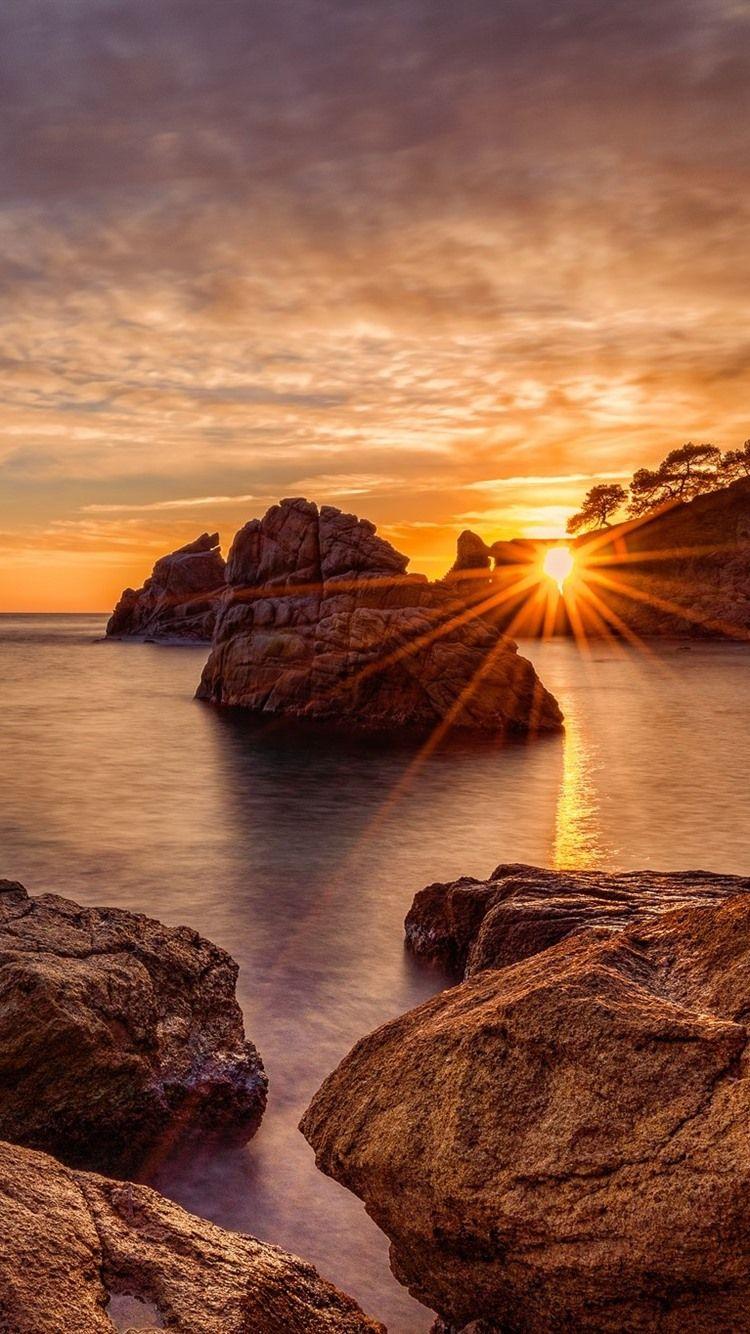 750x1334 Rocks, Sea, Sunset, Sun Rays 750x1334 IPhone 8 7 6 6S Wallpaper, Background, Picture, Image