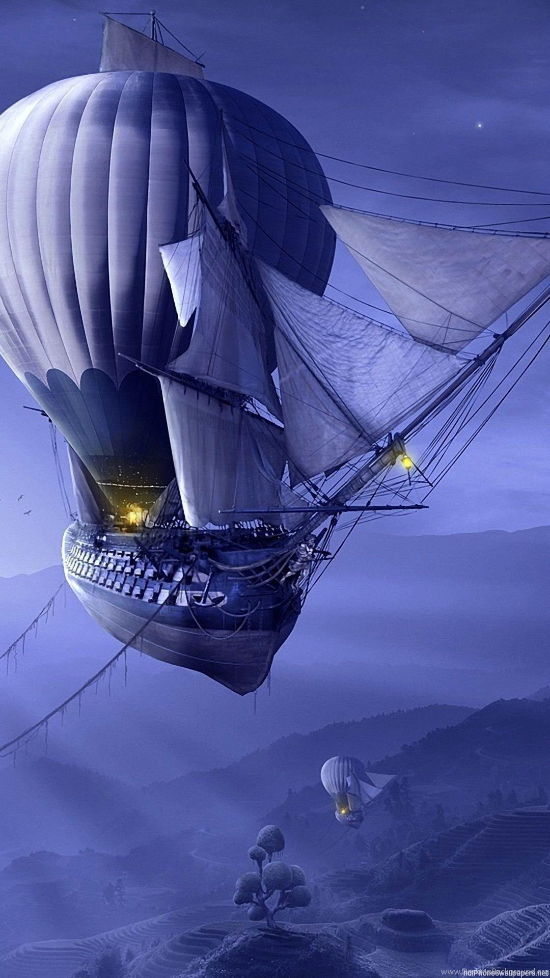 1080x1920 Fantasy Ship Mountain Moon iPhone 6 Wallpaper HD And 1080P 6 Plus. Desktop Background