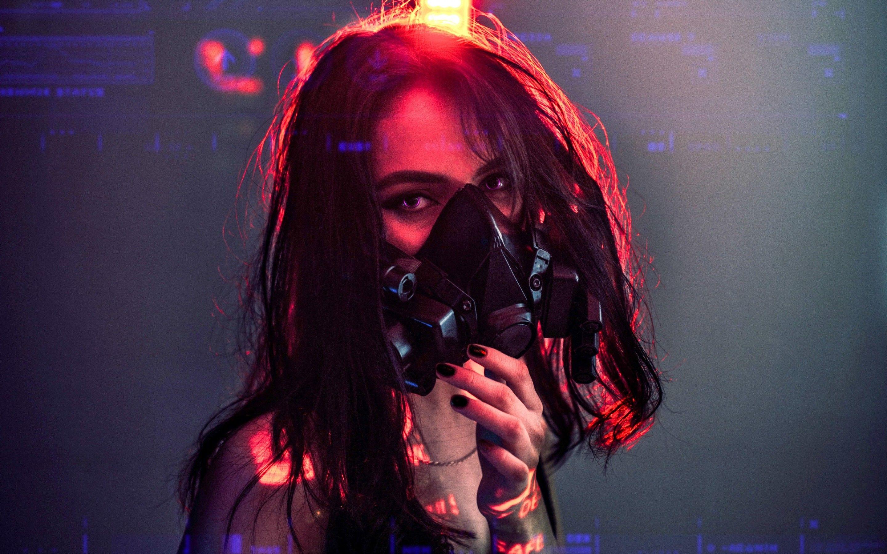 2880x1800 Girl 4K Wallpaper, Respirator mask, Urban, HD, Photography
