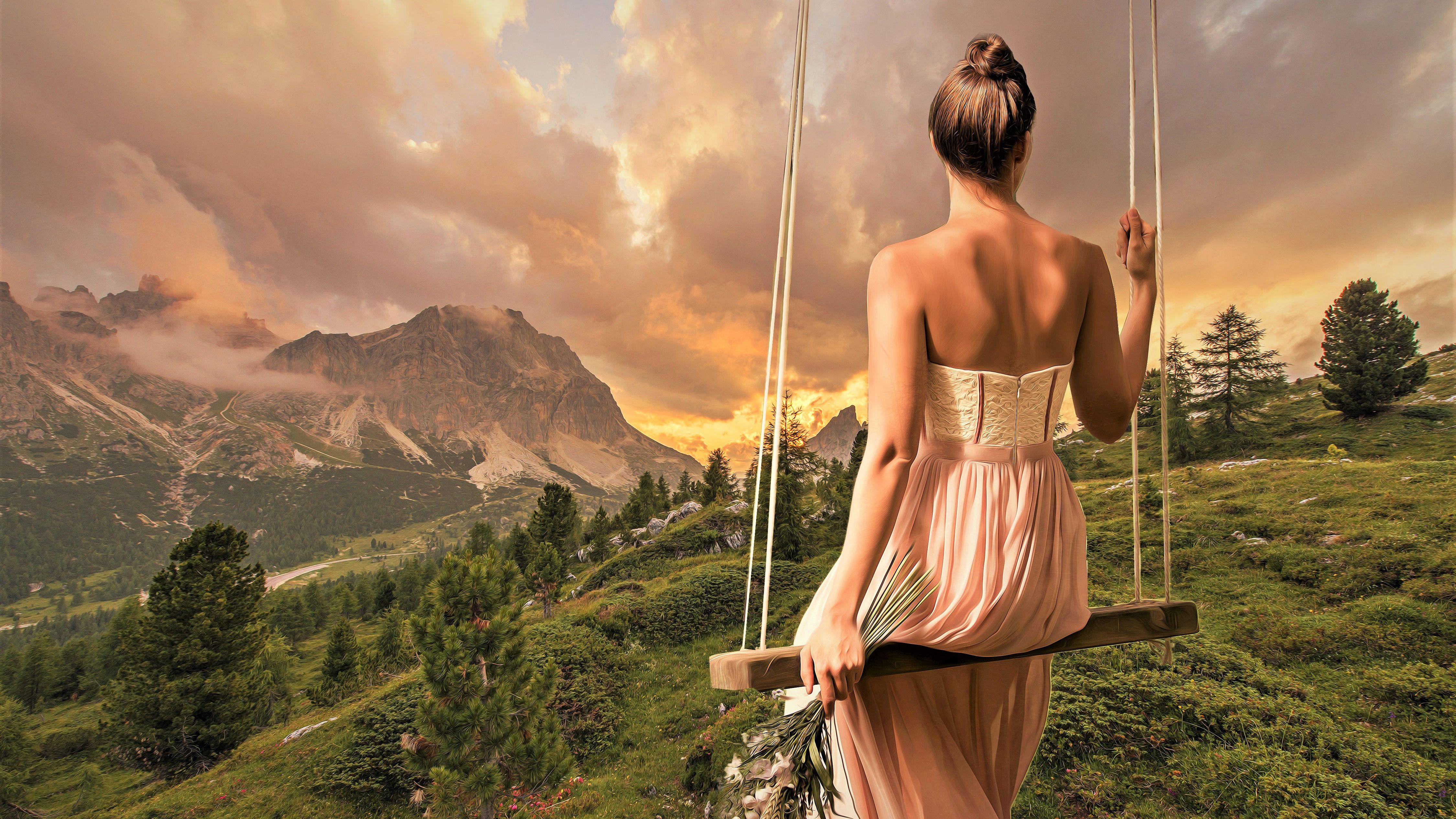 4500x2531 Beautiful Girl Landscape 4K Wallpaper