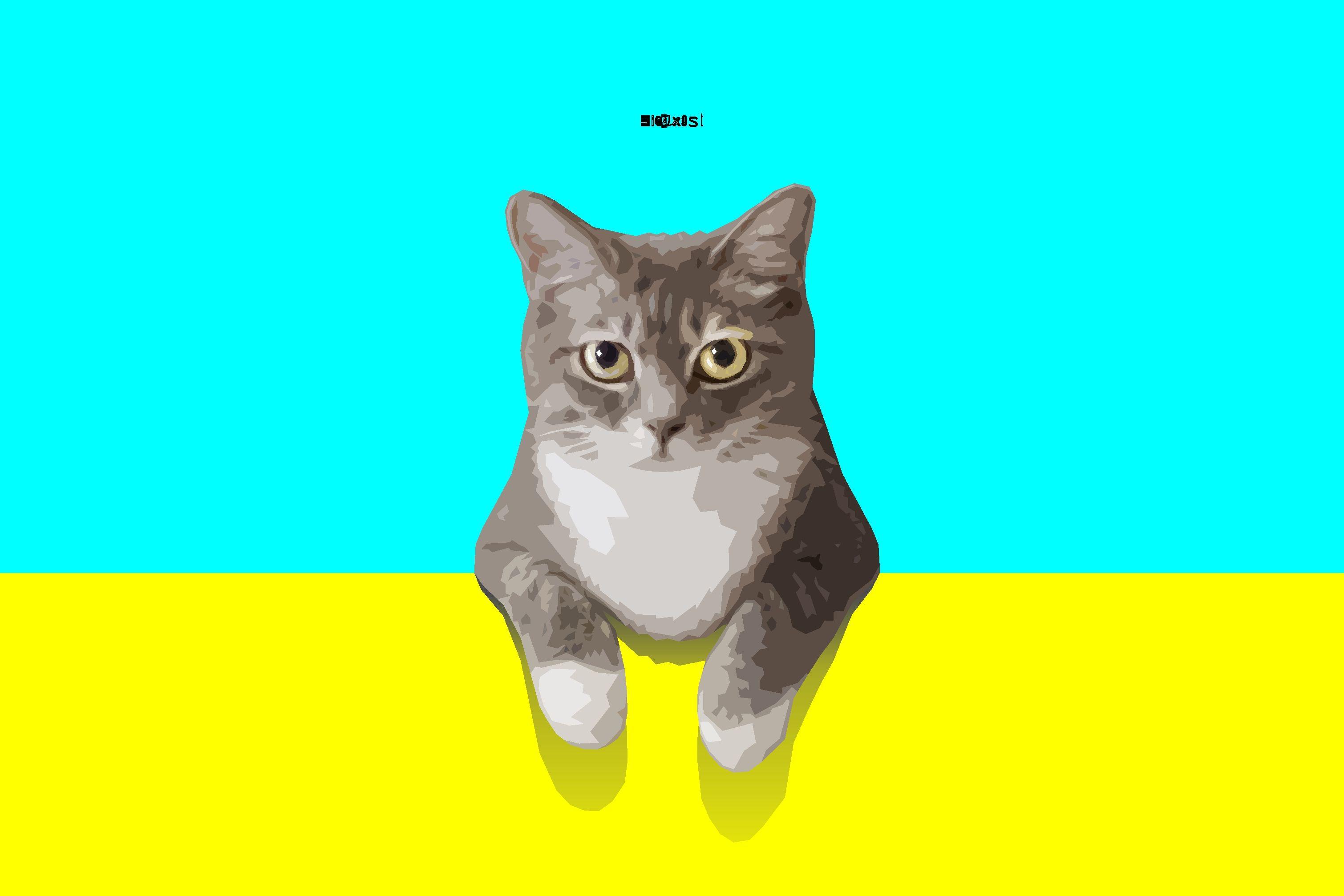 3020x2014 Minimalist, Cat, Artwork, Simple, Digital Art, Pet, Cyan, Yellow, Animal wallpaper. Mocah.org HD Desktop Wallpaper