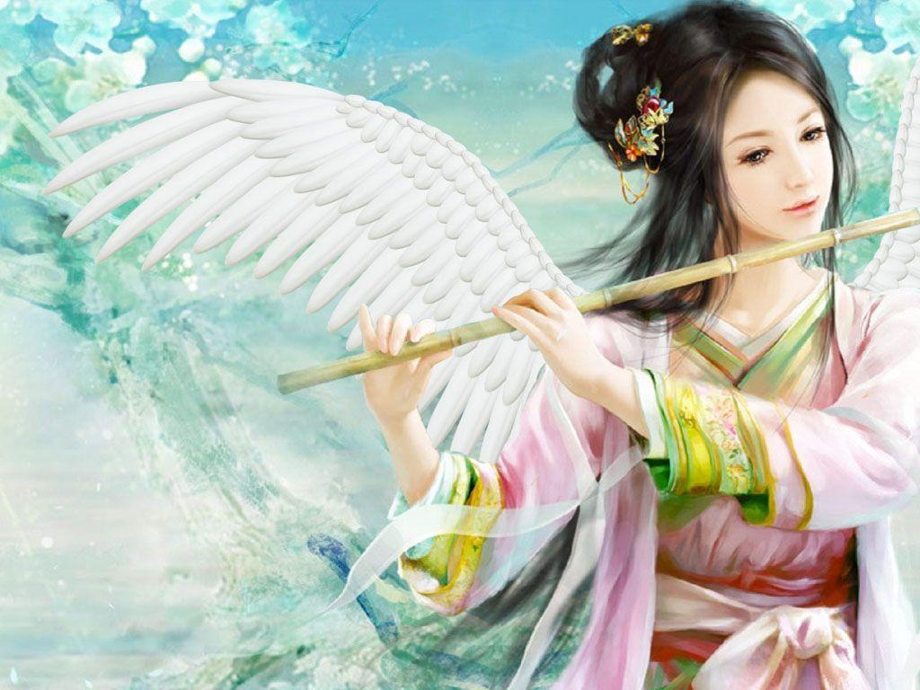 1024x768 Trail Of The Angels Yue. King Flute. Bamboo Flute. Piano Letter Notes. Recorder. Violin. Music. Angel chen, Angel, Flute