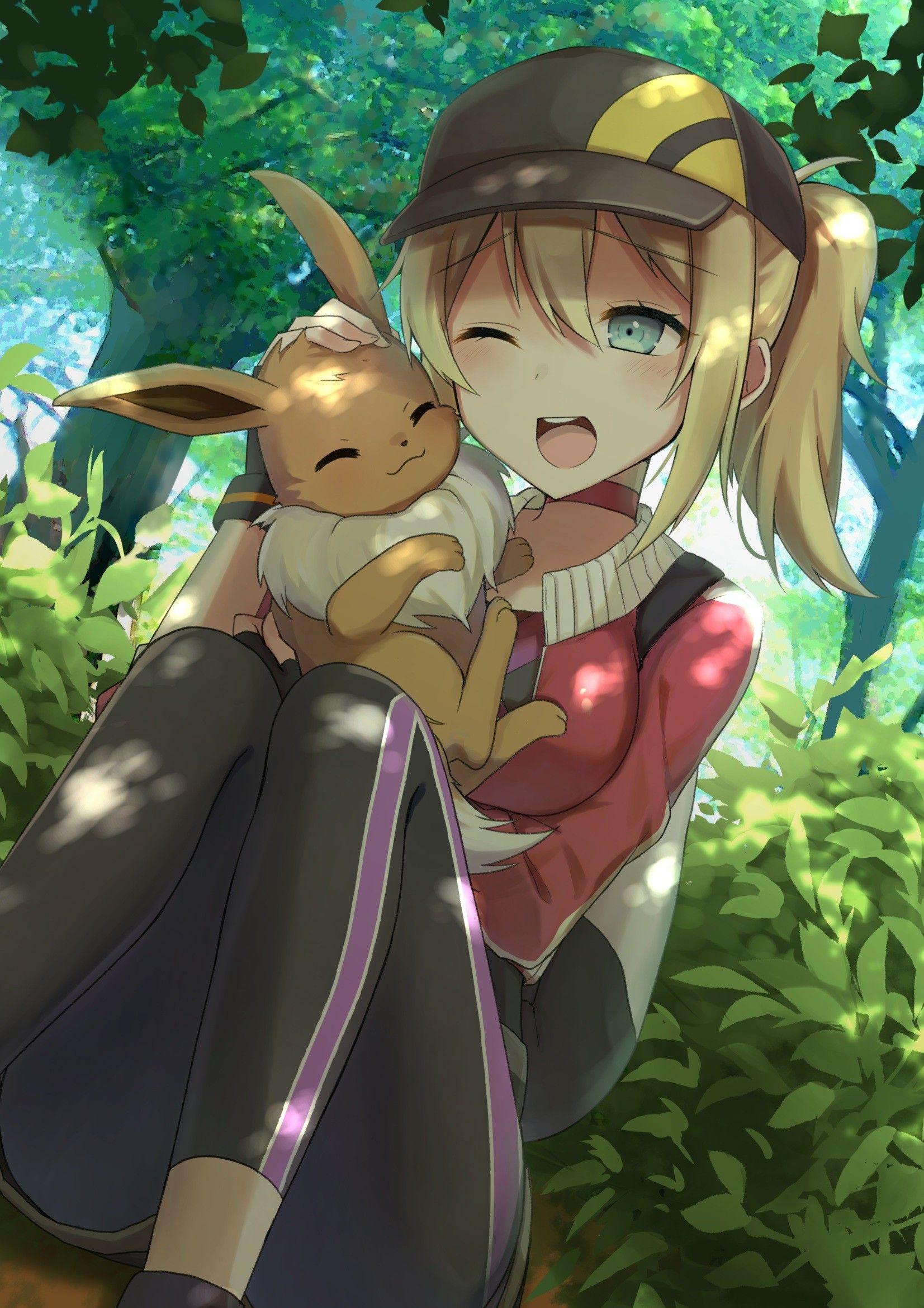 1653x2339 #Pokemon Go, #anime, #Pokémon trainers, #blue eyes, #blonde, #anime girls, #short hair, #Pokémon, #baseball caps, #Eevee, wallpaper. Mocah.org HD Desktop Wallpaper