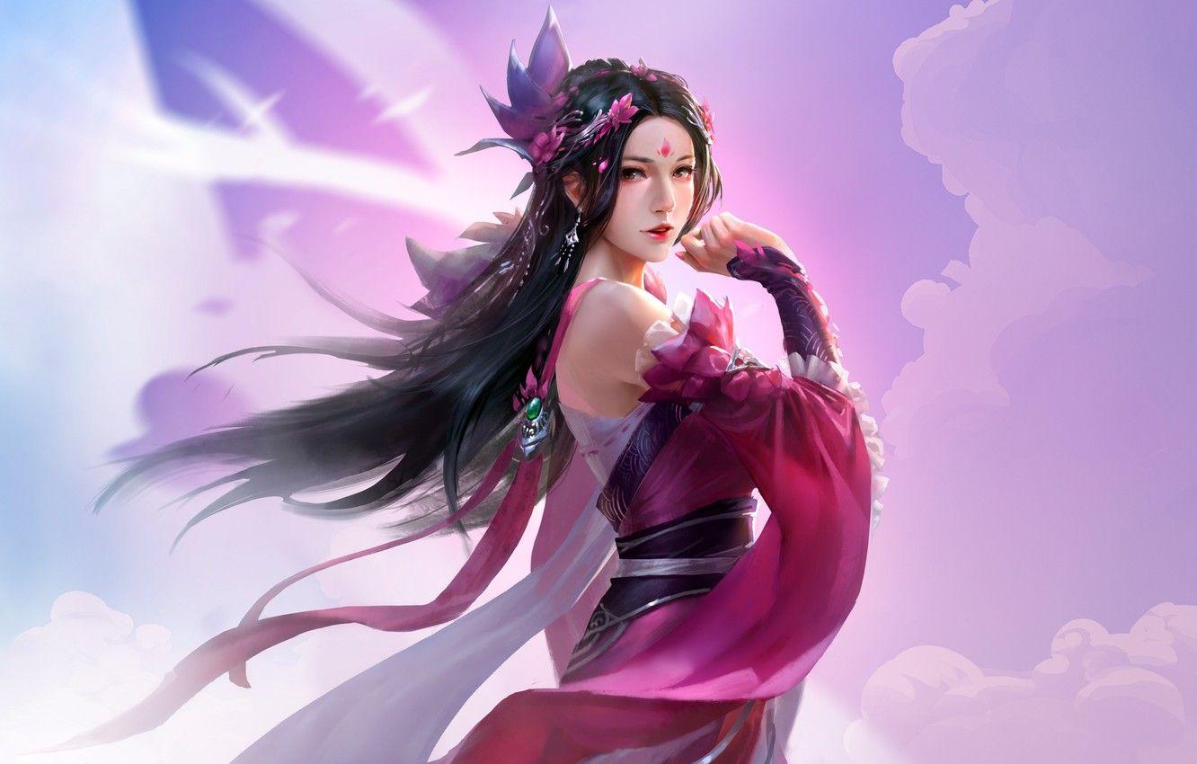 1332x850 Wallpaper Girl, Fantasy, Beautiful, Art, Asian, Beauty, Background, Minimalism, Chinese, Sword, Pretty, Dress, CTRL T STUDIO image for desktop, section арт