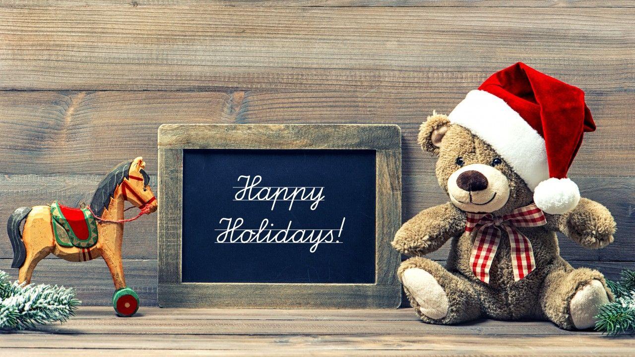 1280x720 Wallpaper Happy holidays, Teddy bear, Santa hat, HD, 4K, Celebrations / Christmas,. Wallpaper for iPhone, Android, Mobile and Desktop