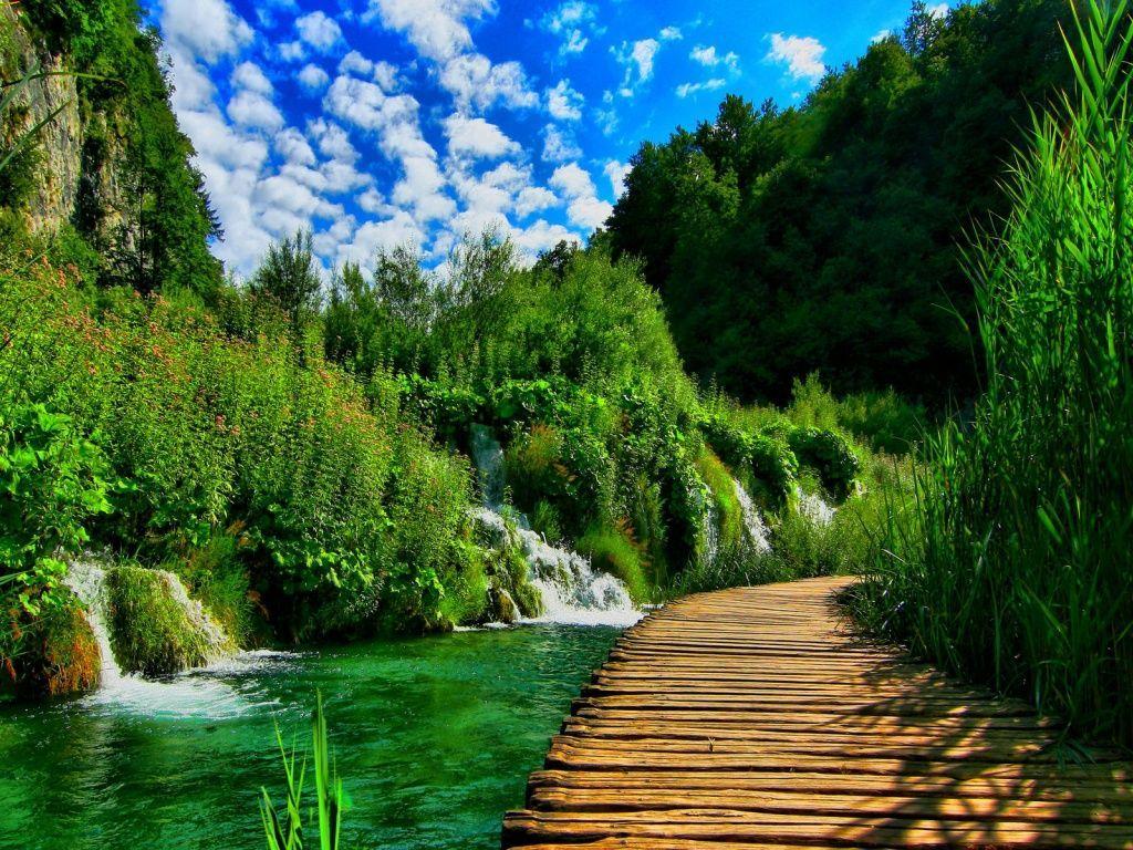 1024x768 Plitvice Lake Bridge HD Desktop Wallpaper. Beautiful nature, Desktop background nature, Plitvice lakes national park