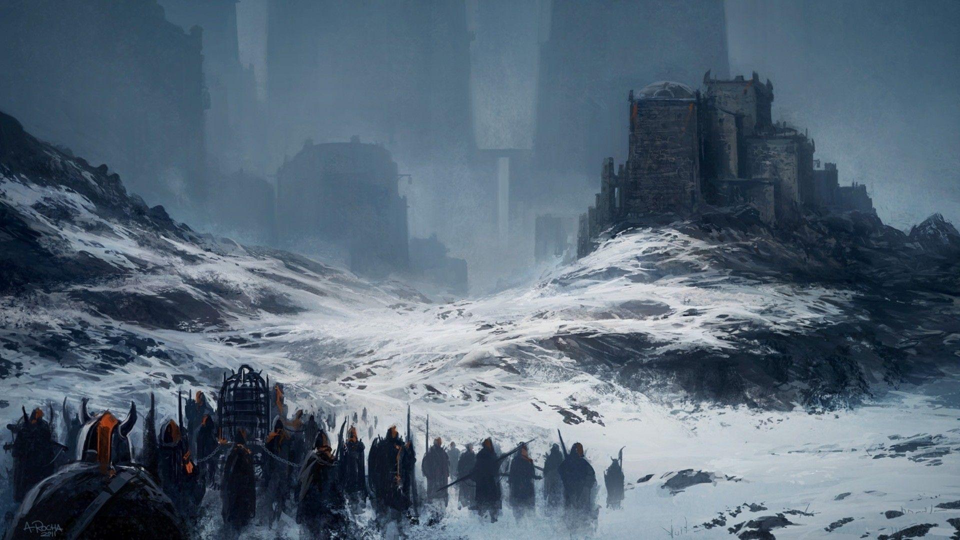 1920x1080 Download 1920x1080 Mountains landscapes winter snow castles fortress vikings fantasy art cage barbarian artwork warrior Wallpaper