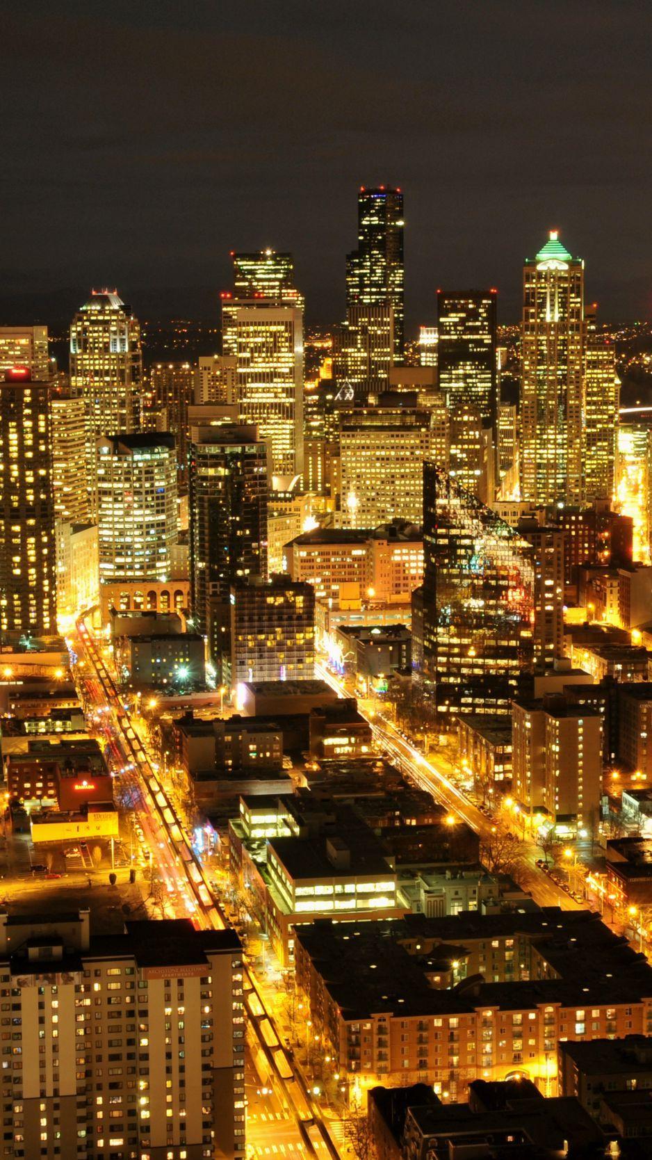 938x1668 Download Wallpaper 938x1668 Usa, Washington, Seattle, Night City, Skyscrapers, Buildings, Lights Iphone 8 7 6s 6 For Parallax HD Background