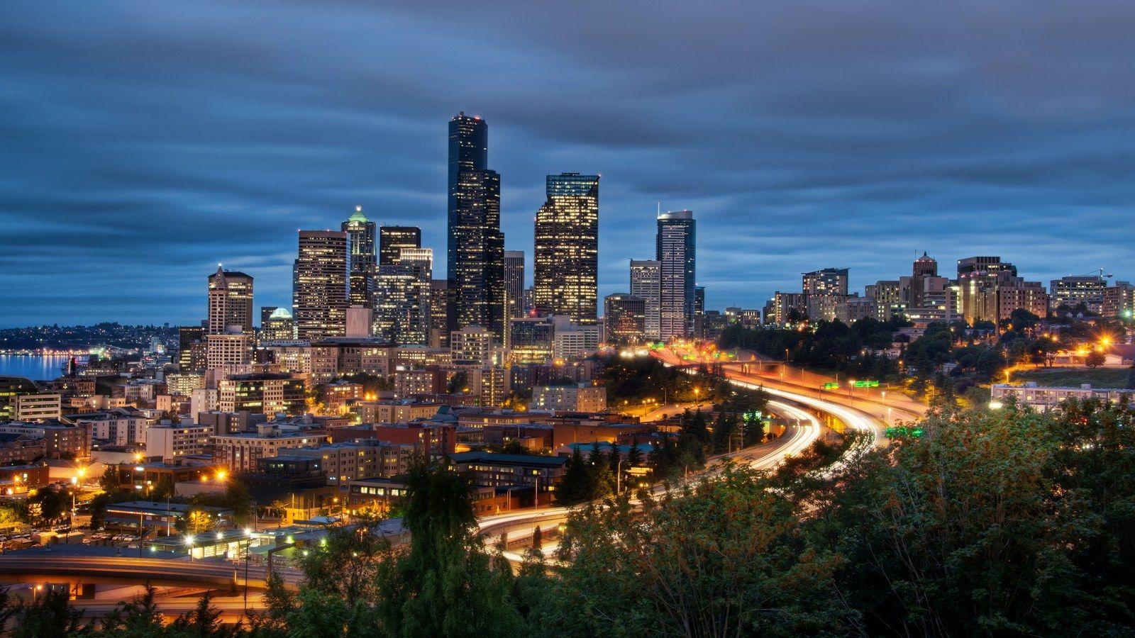 1600x900 City Night At View Wallpaper55com Best Wallpaper Seattle Background HD Wallpaper