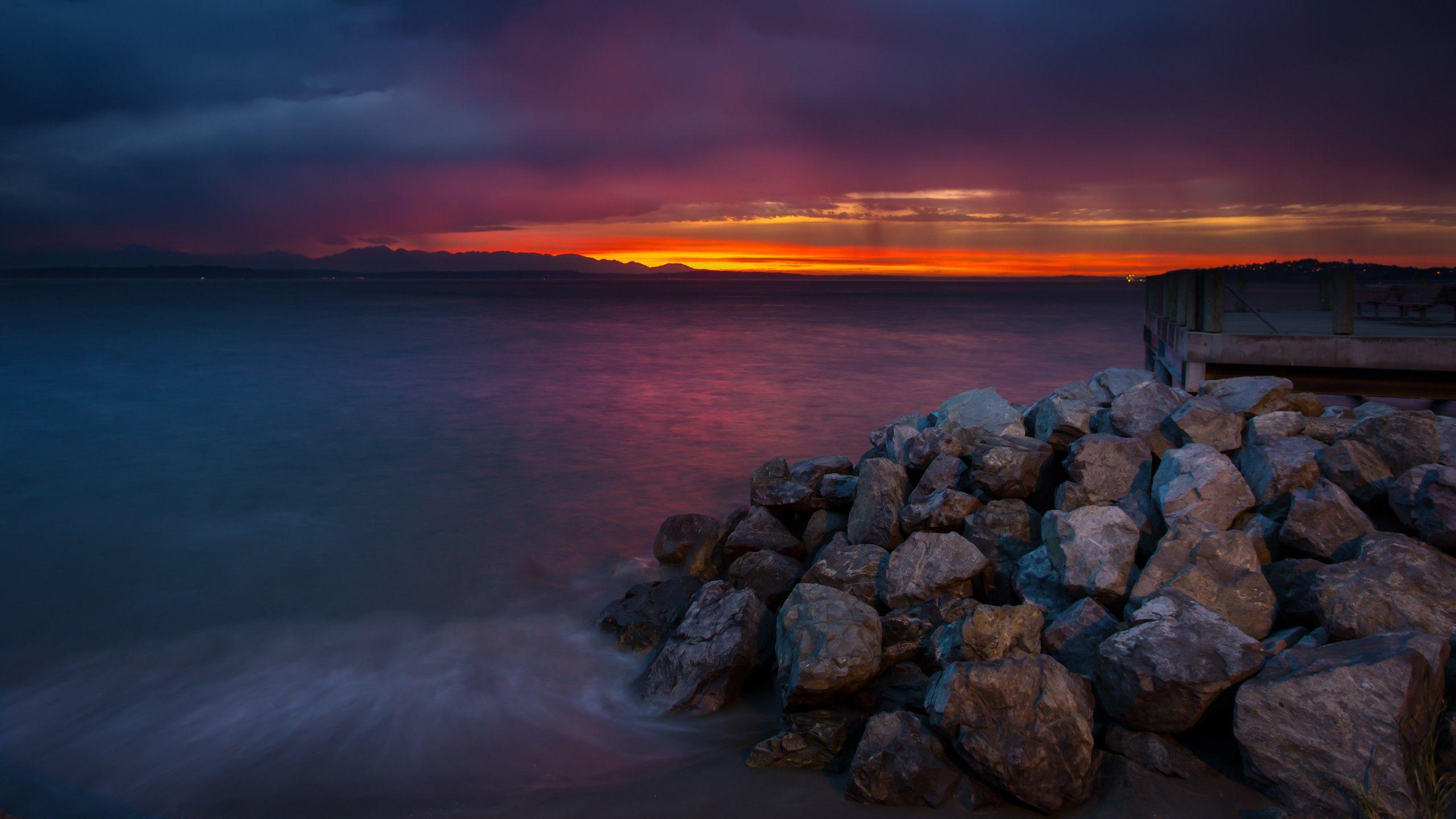 2560x1440 Wallpaper Seattle, 4k, HD wallpaper, 5k, Alki, beach, sunset, sunrise, sea, ocean, water, OS