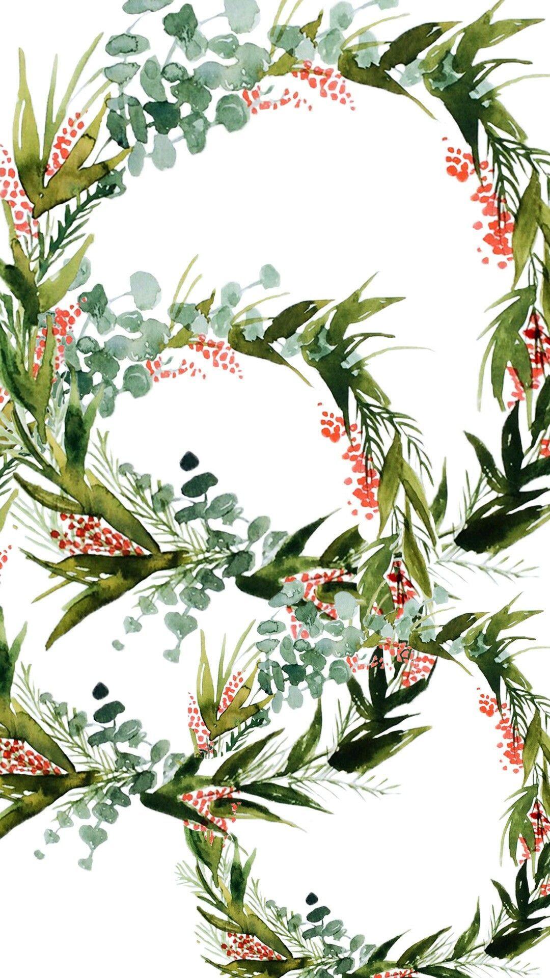 1080x1920 Free Winter Wallpaper or Background. Love the Watercolor Holly Wreaths! # christmas #winter #. iPhone wallpaper winter, Winter wallpaper, Christmas phone wallpaper