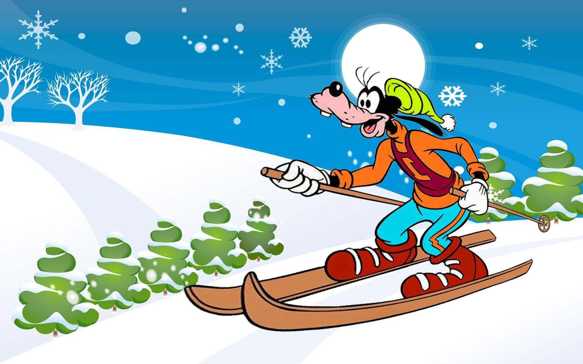 1920x1200 Walt Disney Cartoon Goofy Skiing Path .