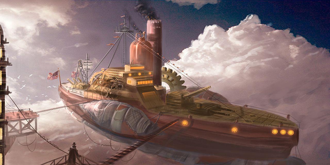 1280x640 Picture airship steampunk Fantasy ship Pictorial art