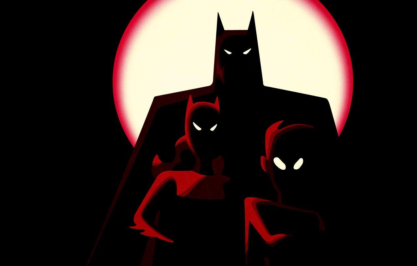 1332x850 Wallpaper fantasy, Batman, minimalism, comics, Robin, digital art, artwork, mask, superheroes, black background, costume, shadow, DC Comics, Batgirl, simple background, cape image for desktop, section минимализм