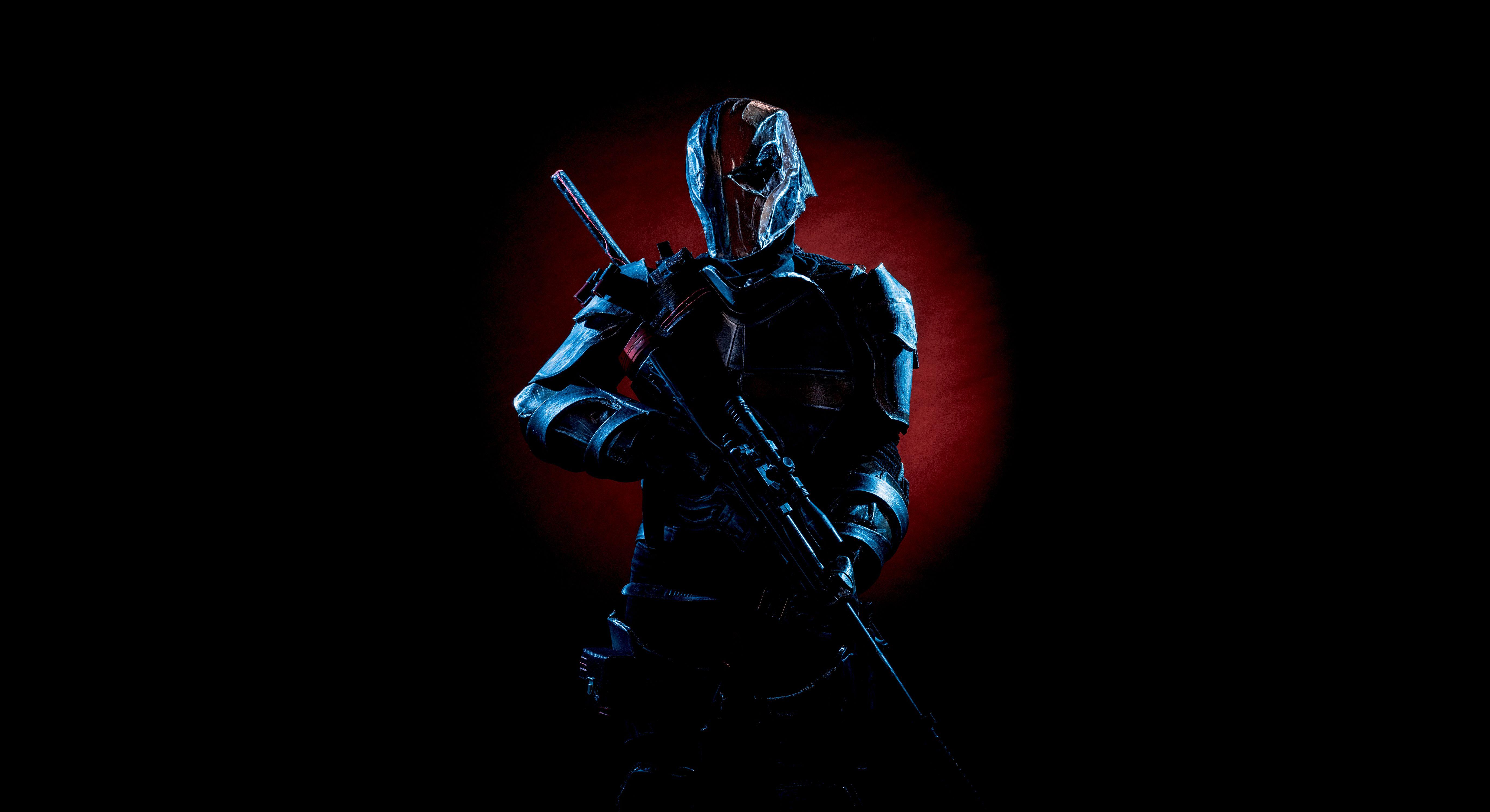 5500x3000 Deathstroke 4K Wallpaper, Black background, DC Comics, Cosplay, 5K, Graphics CGI