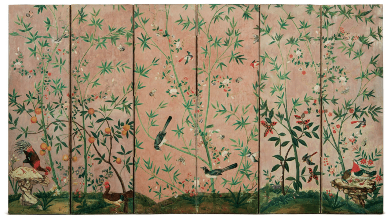 1280x716 Antique Chinese Hand Painted Wallpaper Panels Chinoiserie Glam Pad