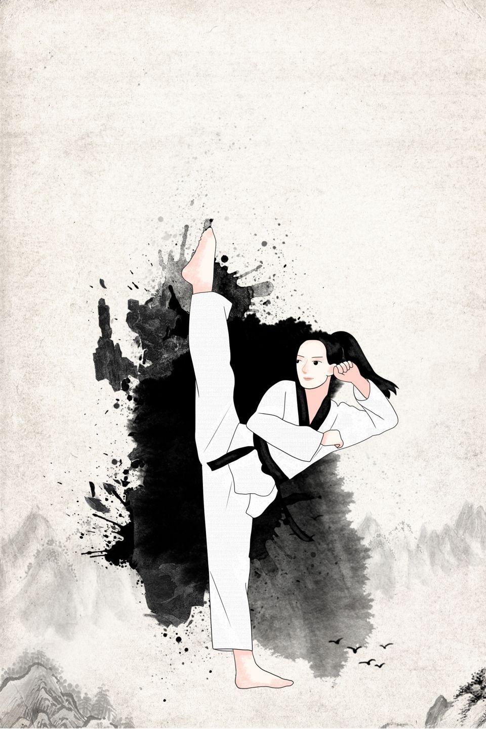 960x1441 Black And White Antique Traditional Character Taekwondo Martial Arts Background Material. Art background, Taekwondo, Karate girl