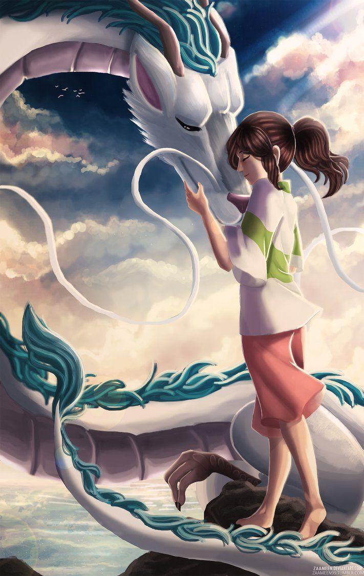 711x1123 Spirited Away- Chihiro and Haku in his dragon form. Hayao miyazaki art, Miyazaki art, Ghibli art