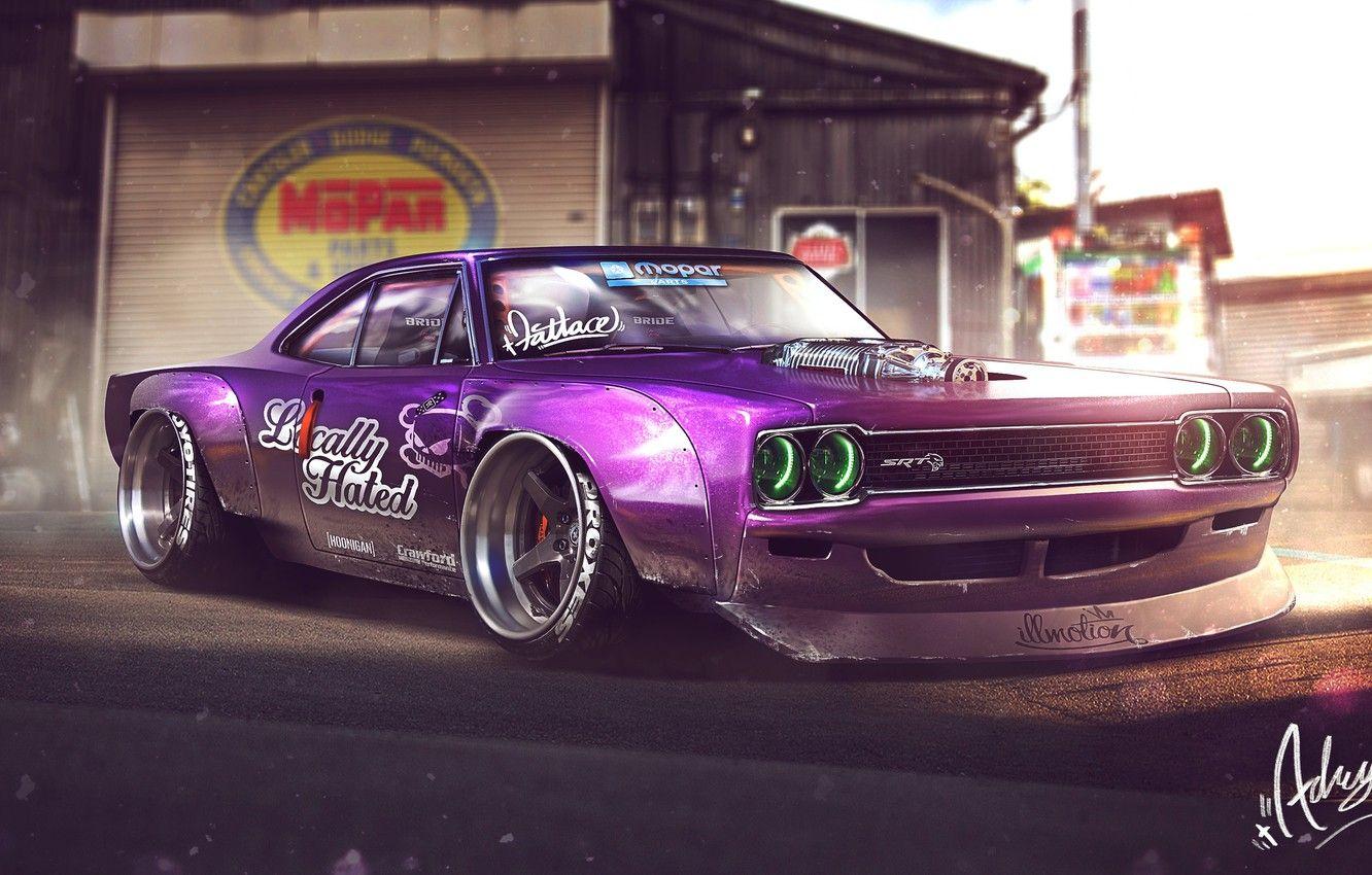 1332x850 Wallpaper Auto, Machine, Purple, Plymouth, Illustration, Road Runner, Vehicles, Transport, Plymouth Road Runner, Transport & Vehicles, by Timothy Adry, Timothy Adry, Adry 68' Road Runner image for desktop, section рендеринг