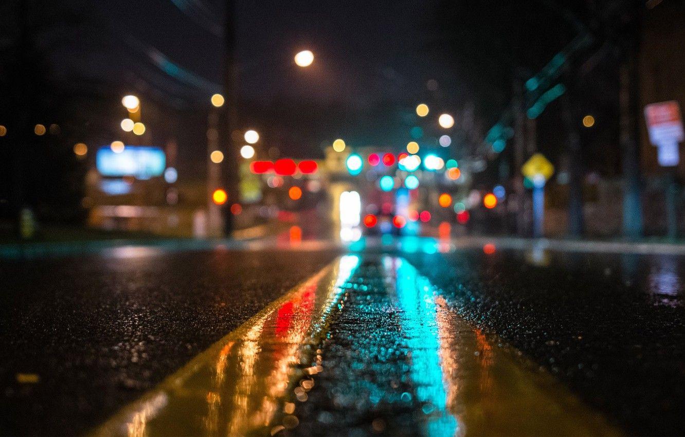 1332x850 Wallpaper asphalt, macro, light, night, lights, rain, street, Road, bokeh image for desktop, section макро