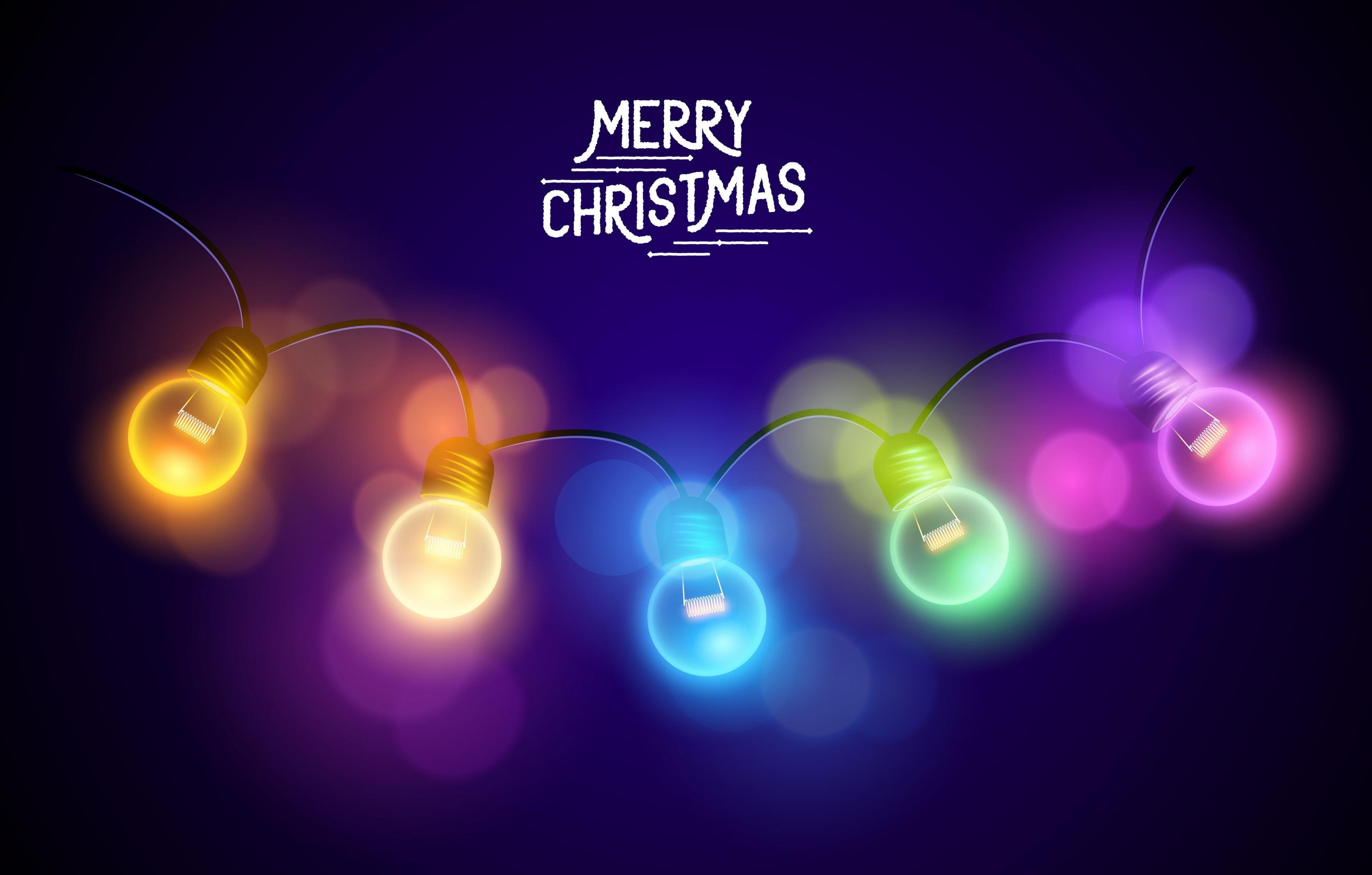 3386x2160 Merry Christmas Colorful Lights Wallpaper and Free