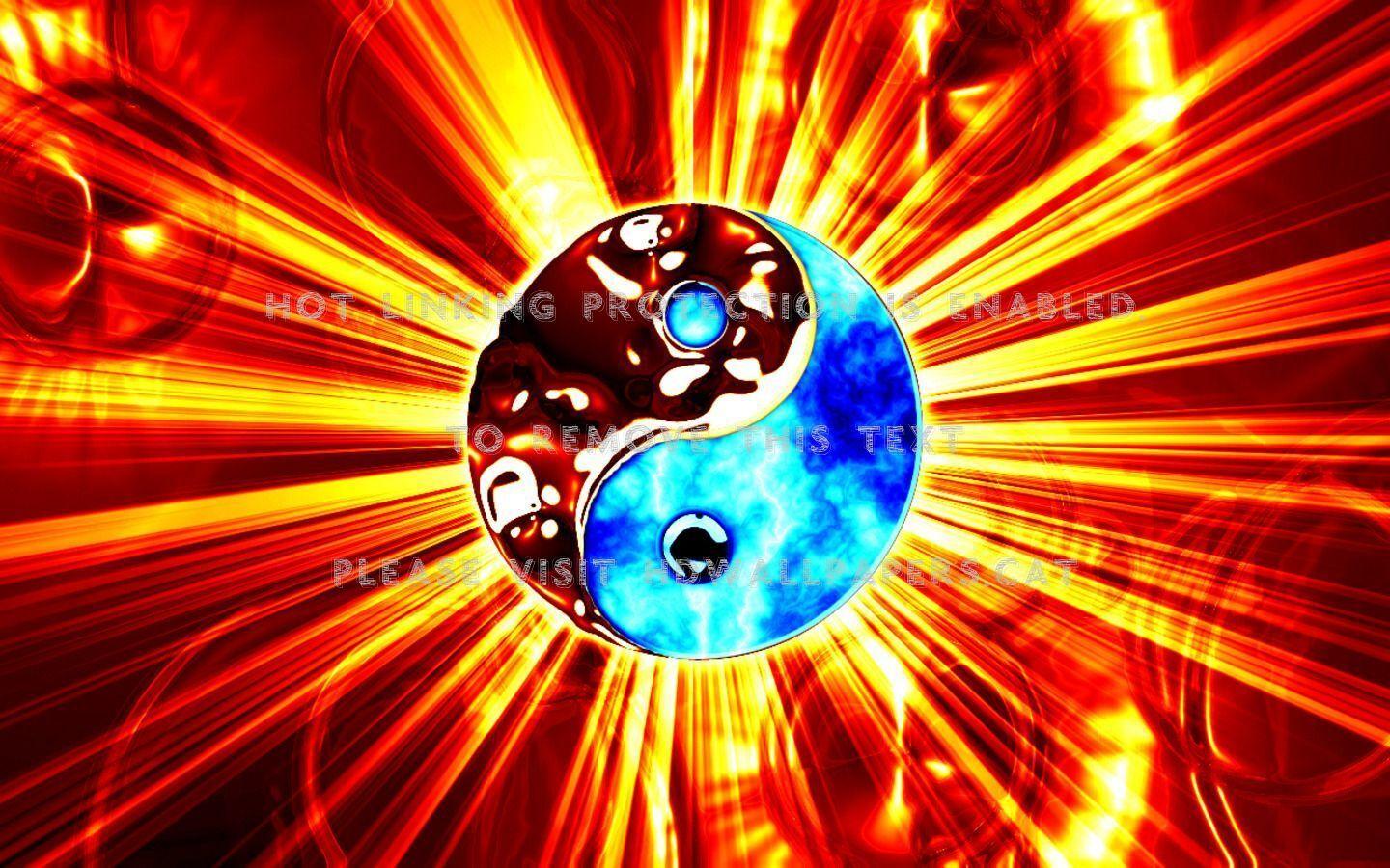 1440x900 yin yang water abstract fire 3D colored and