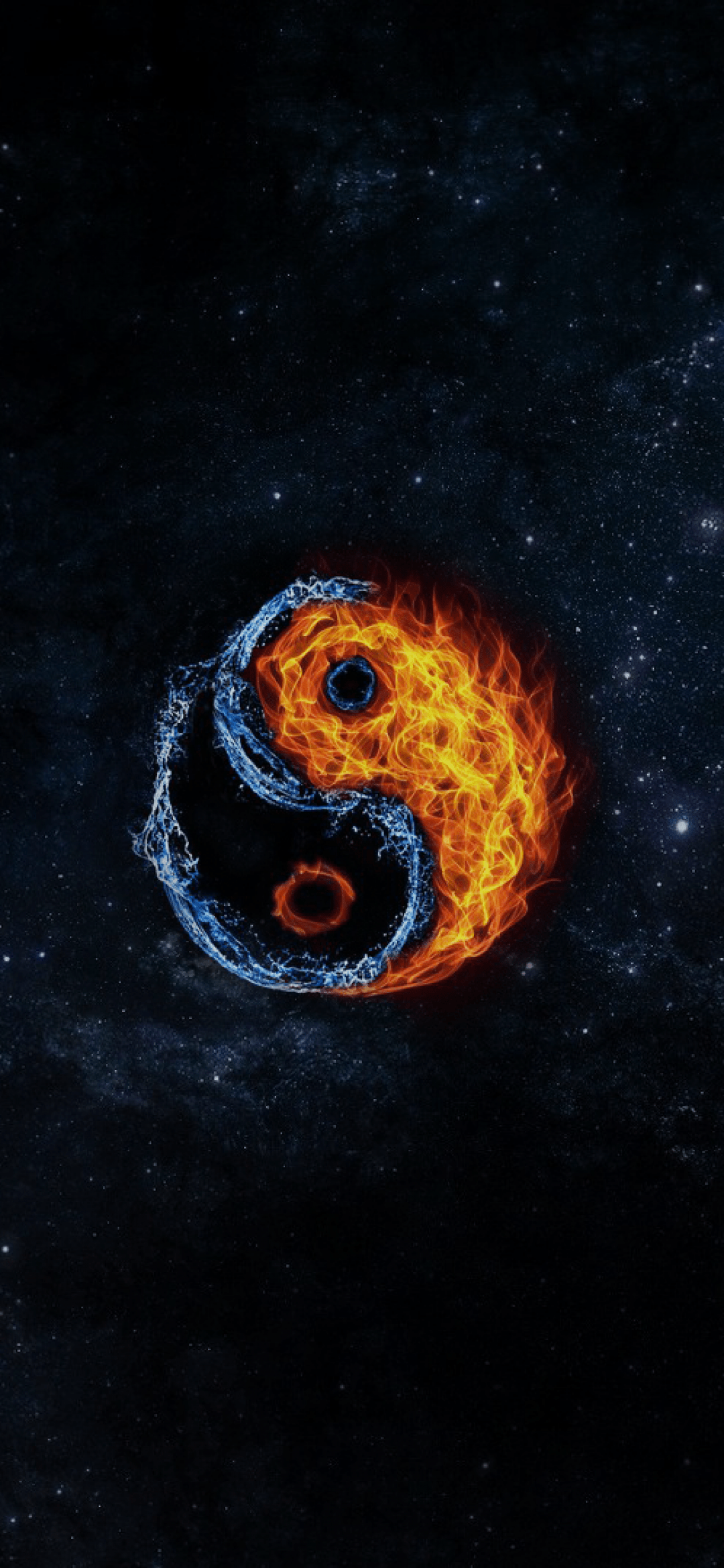 1080x2340 Yin, Yang, Water, Fire, Elements, Stars, Nebula Wallpaper & Background Download