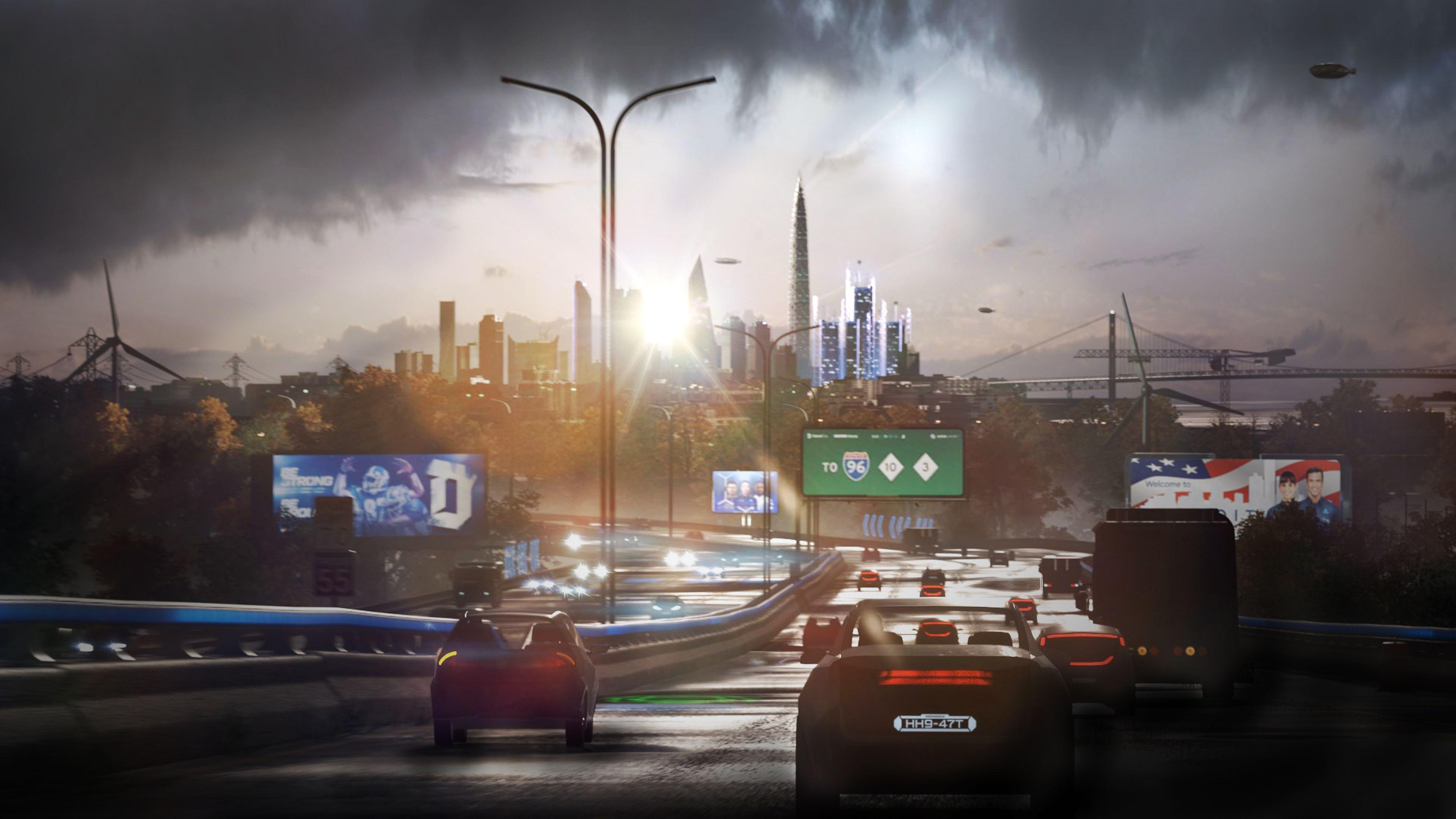 3840x2160 Detroit Become Human City View Vehicles 4k Wallpaper