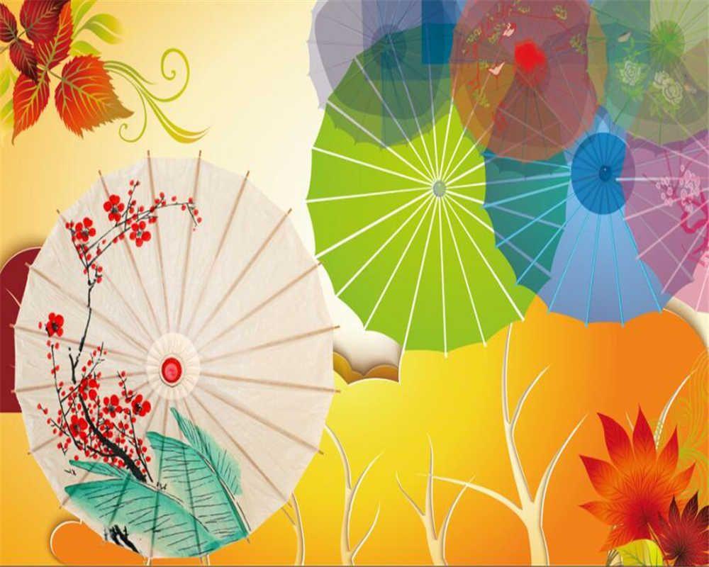 1000x800 Beibehang Custom 3D Wallpaper Mural Colorful Umbrella Oil Paper Umbrella TV Background Wall papel pintado wall paper behang 3D
