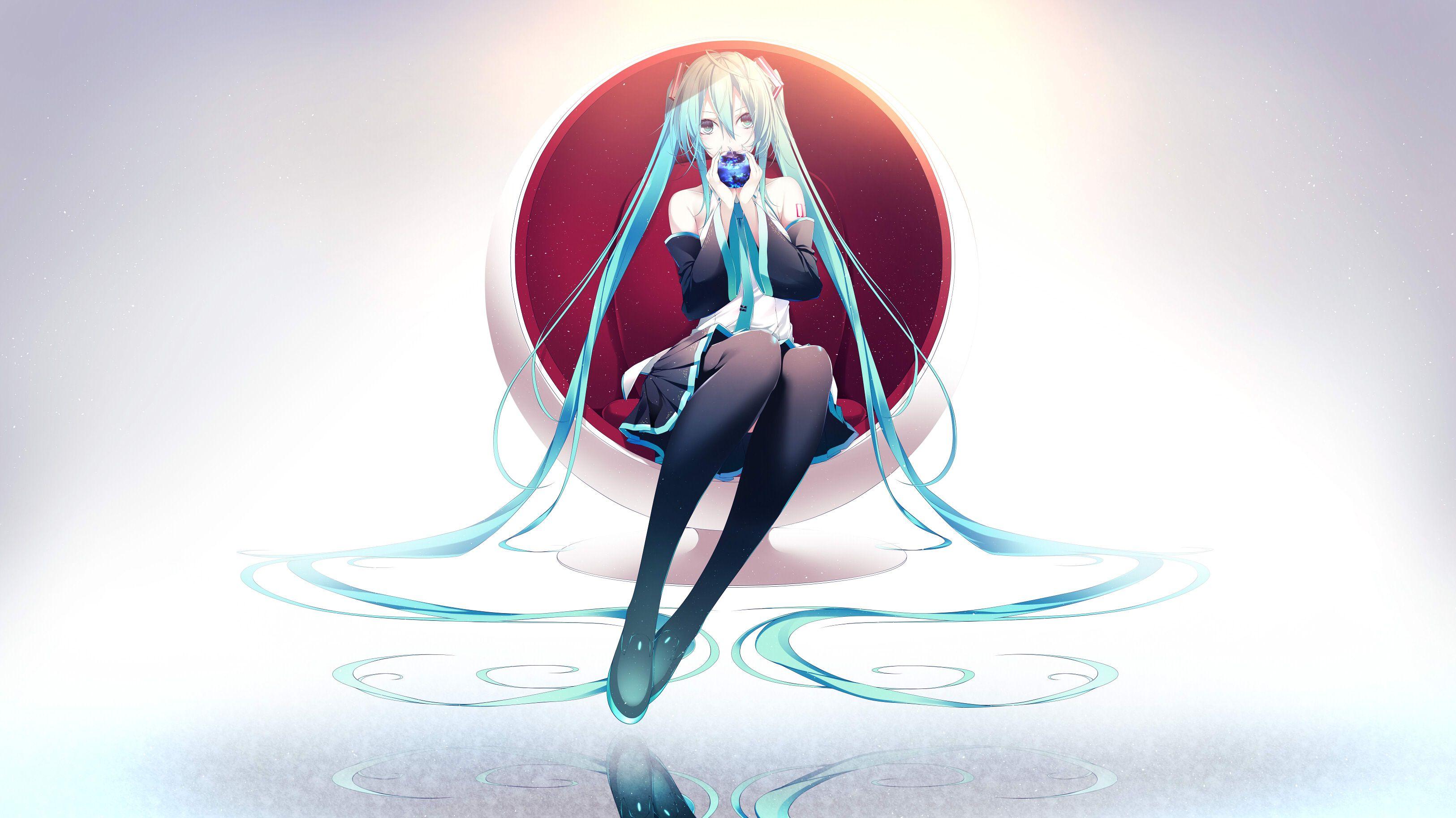 3250x1825 Wallpaper : minimalism, Hatsune Miku, red, drawing, paint brushes